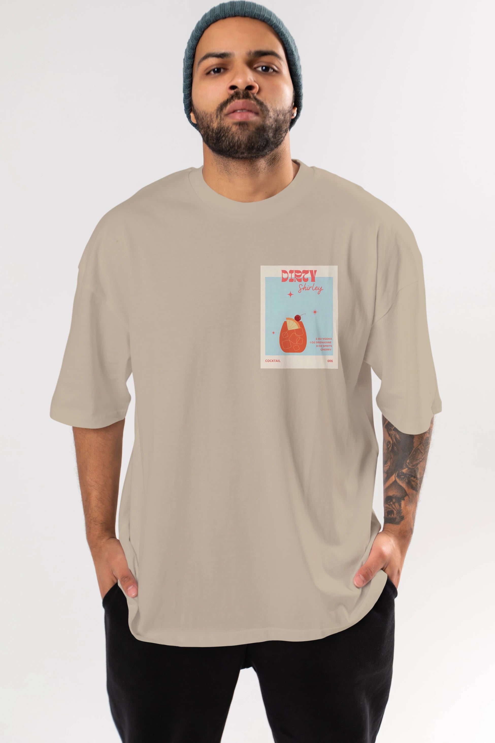 Dirty Shirley Ön Sol Baskılı Oversize t-shirt Erkek Kadın Unisex %100 Pamuk Bisiklet Yaka tişort