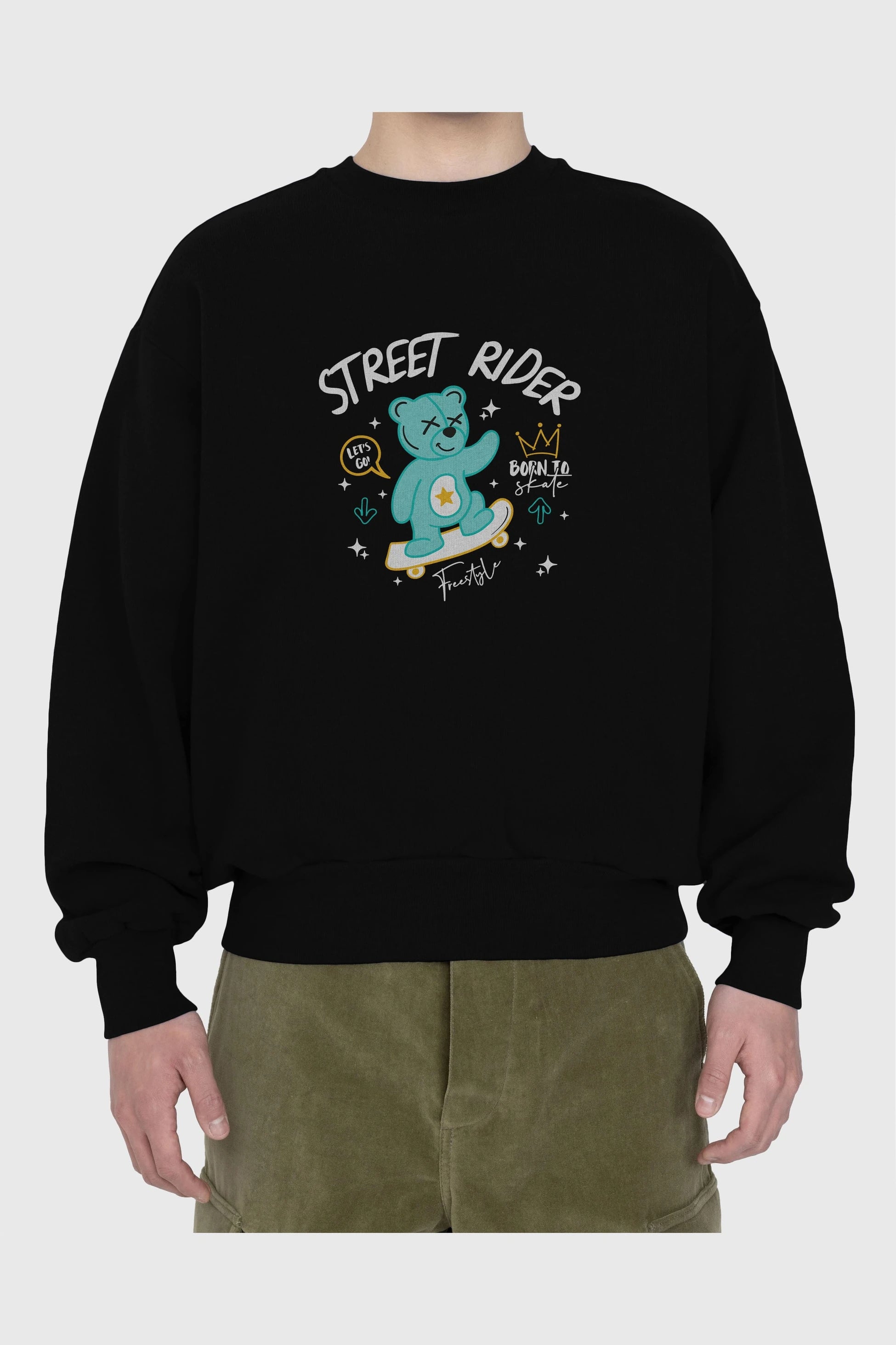 Street Rider Bear Ön Baskılı Oversize Sweatshirt Erkek Kadın Unisex