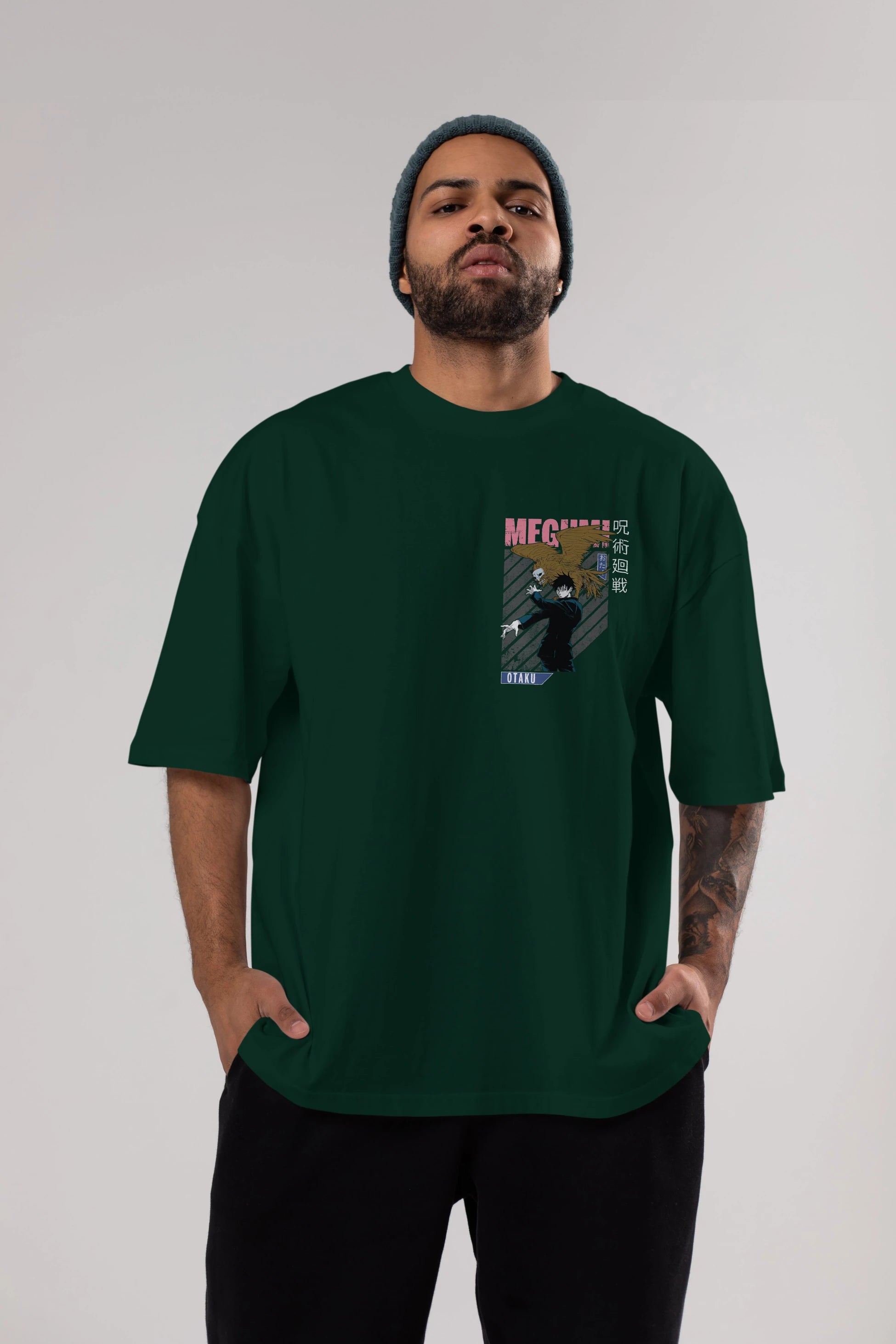 Megumi Fushiguro 2 Ön Sol Baskılı Oversize t-shirt Erkek Kadın Unisex %100 Pamuk Bisiklet Yaka tişort
