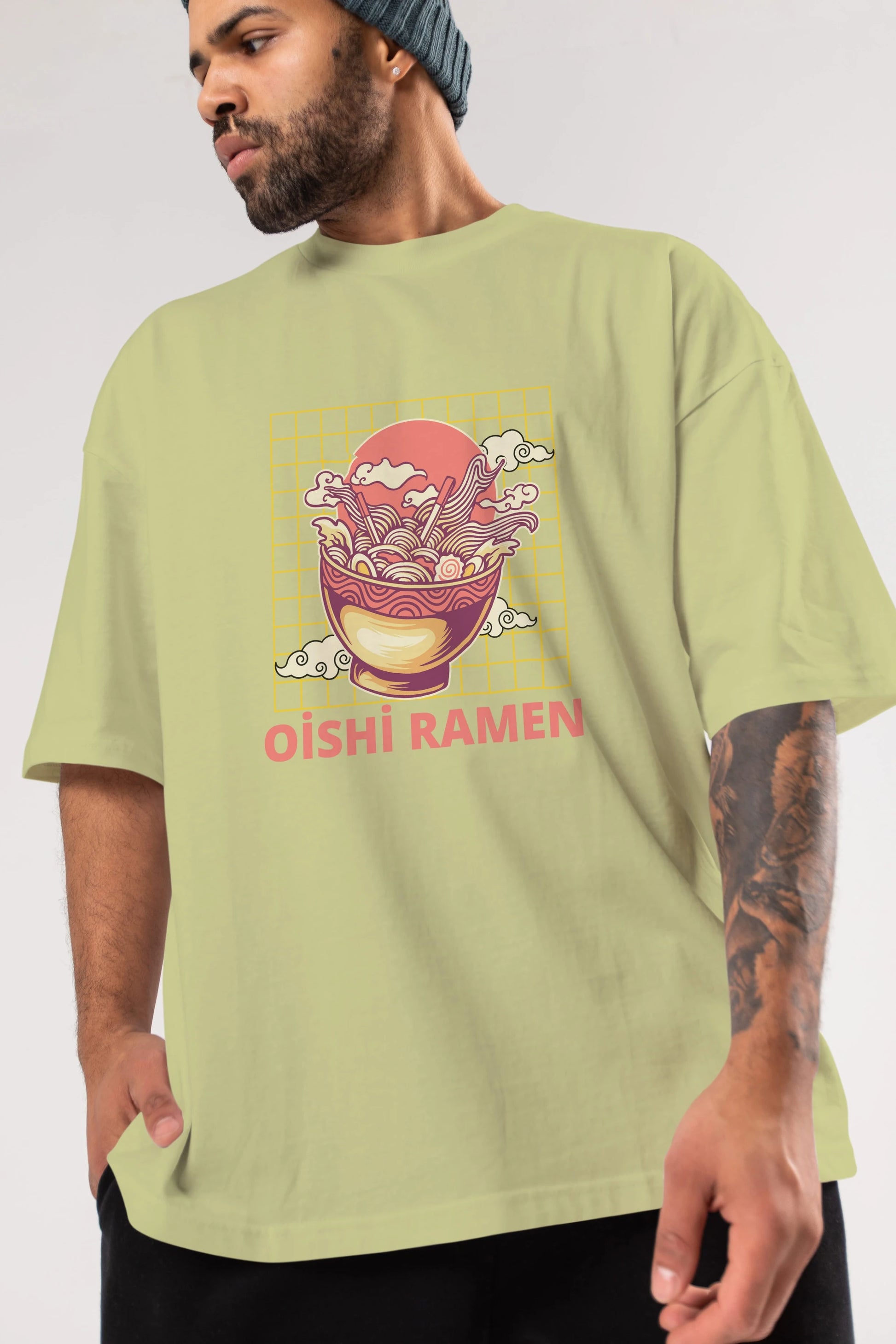 Oishi Ramen Yazılı Ön Baskılı Oversize t-shirt Erkek Kadın Unisex