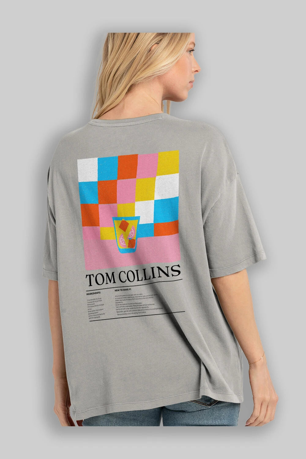Tom Collins Kokteyl Serisi Arka Baskılı Oversize t-shirt Erkek Kadın %100 Pamuk Bisiklet Yaka tişort