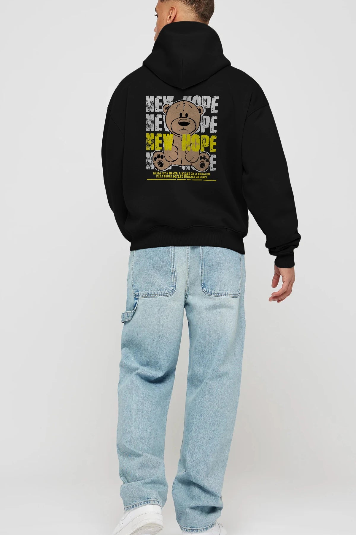 Teddy Bear New Hope Arka Baskılı Hoodie Oversize Kapüşonlu Sweatshirt Erkek Kadın Unisex