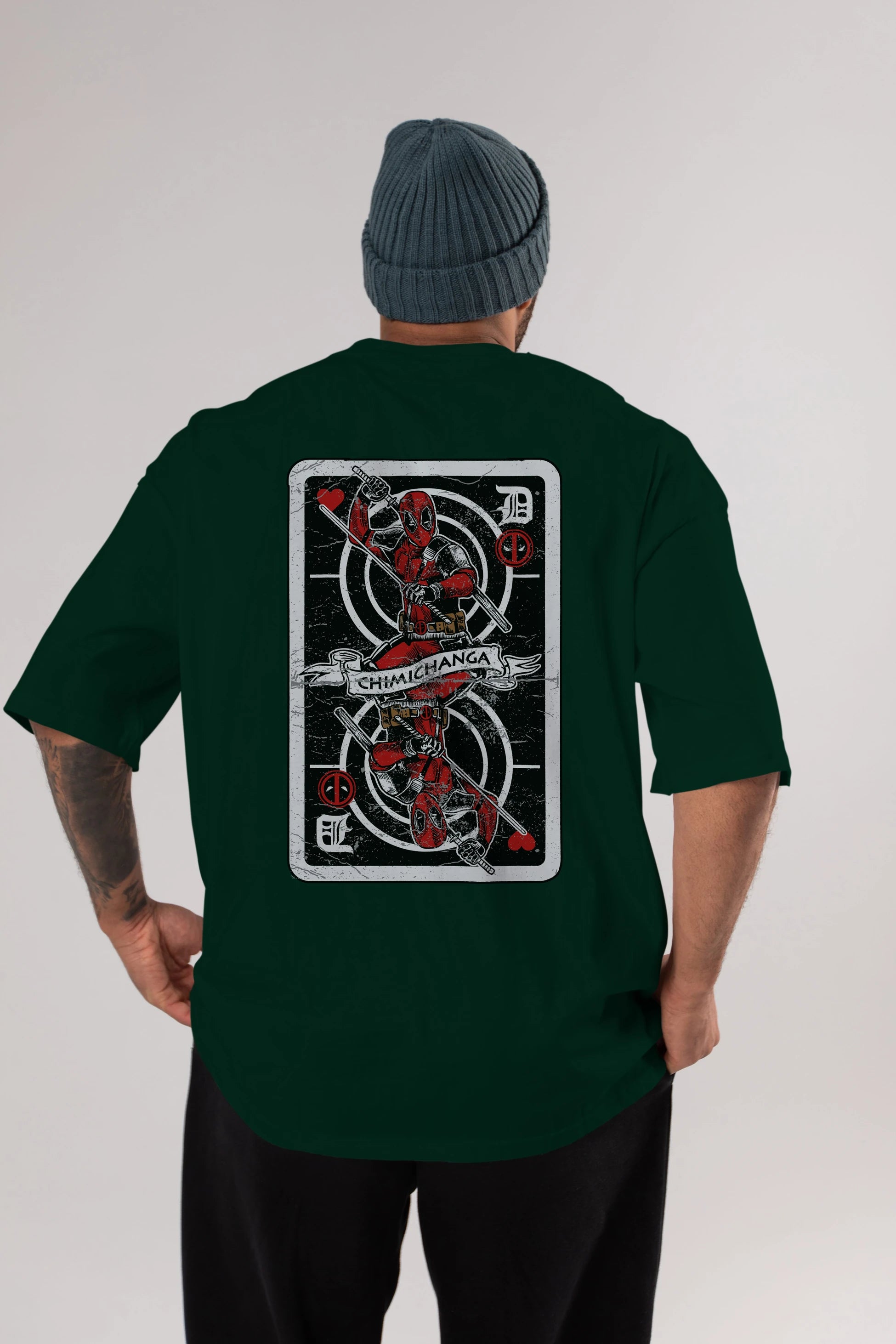 Deadpool Card Arka Baskılı Oversize t-shirt Erkek Kadın Unisex %100 Pamuk