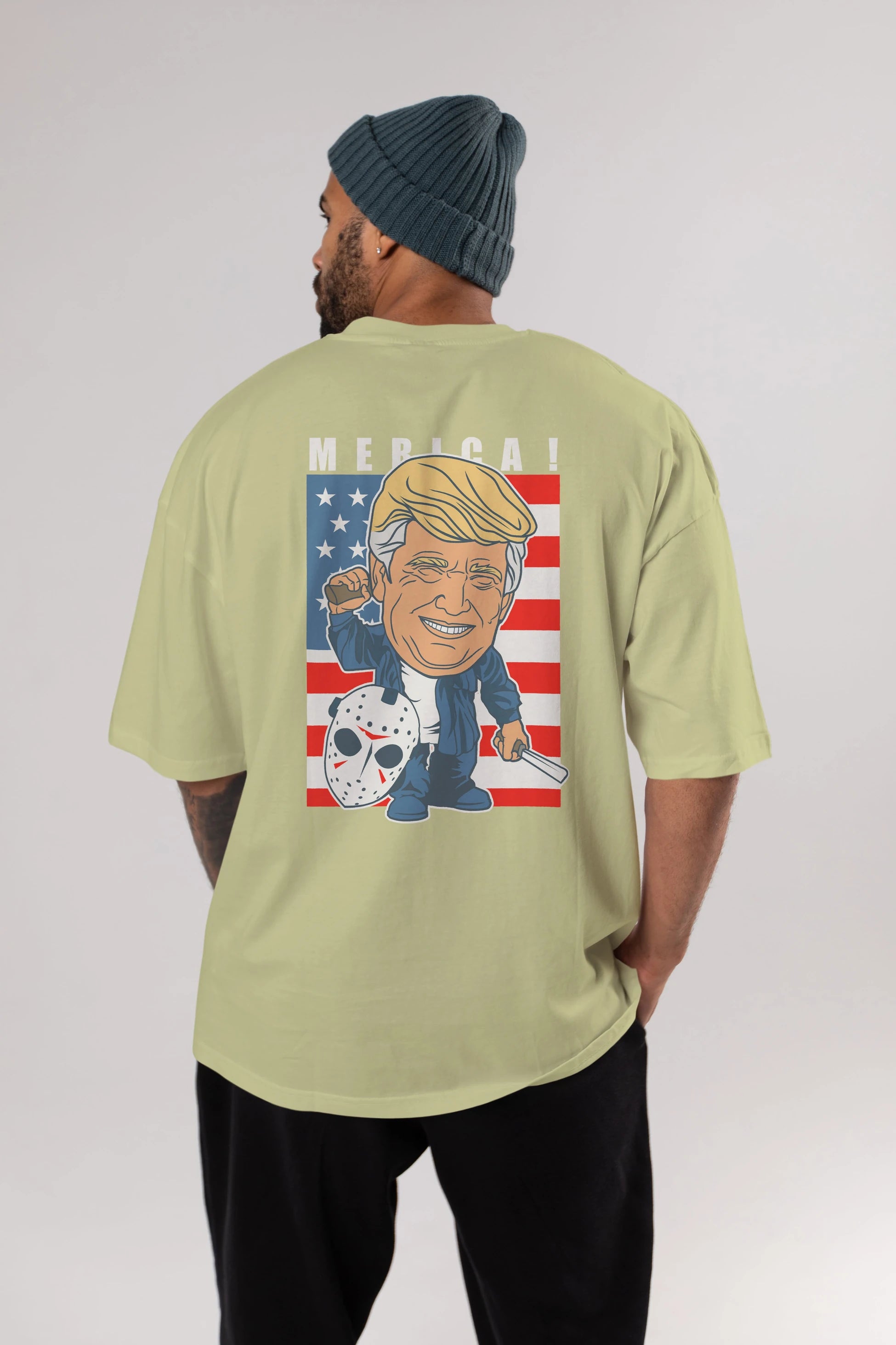 Jason Voorhess Trump Arka Baskılı Oversize t-shirt Erkek Kadın Unisex %100 Pamuk tişort