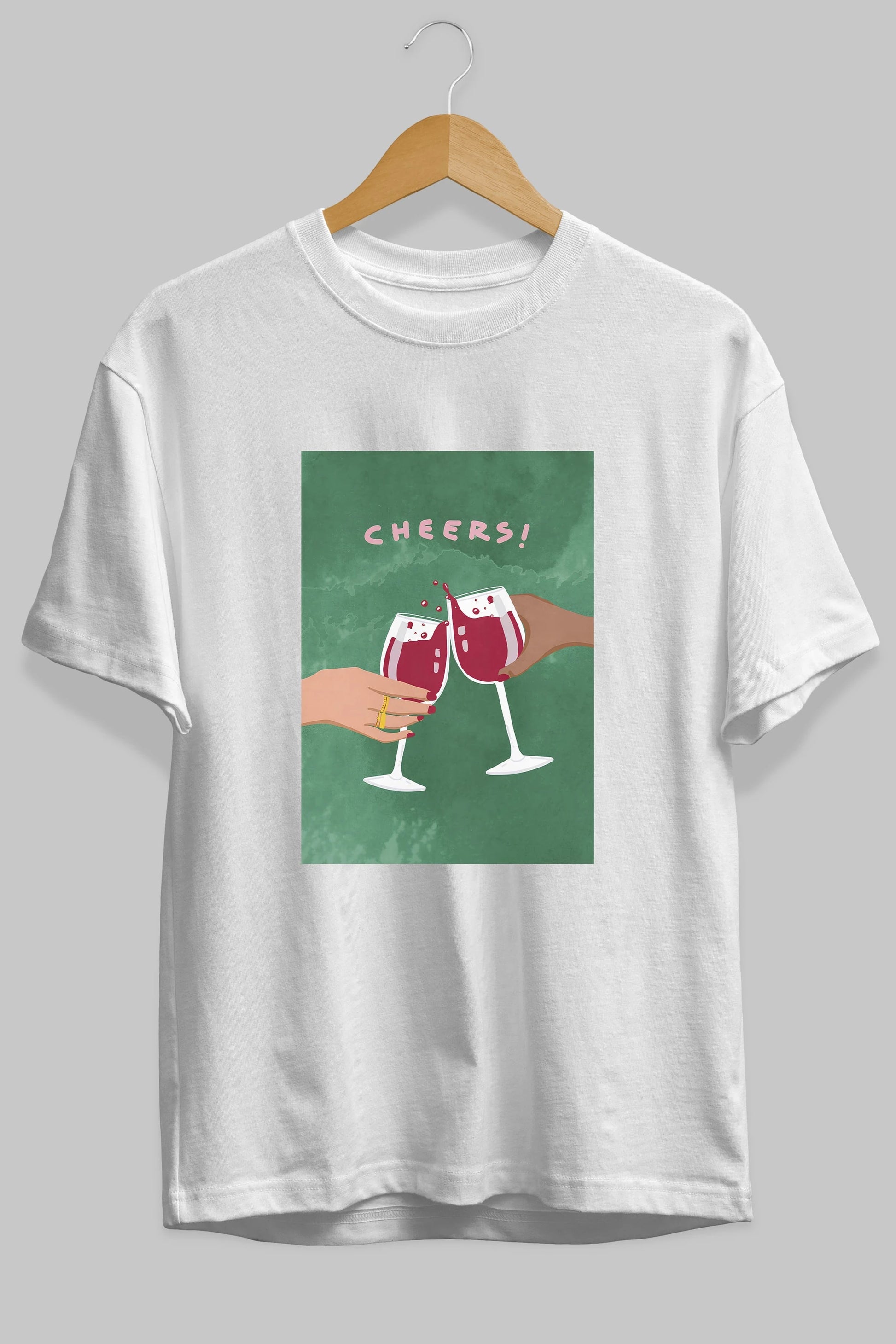 Cheers Ön Baskılı Oversize t-shirt Erkek Kadın Unisex %100 Pamuk Bisiklet Yaka tişort
