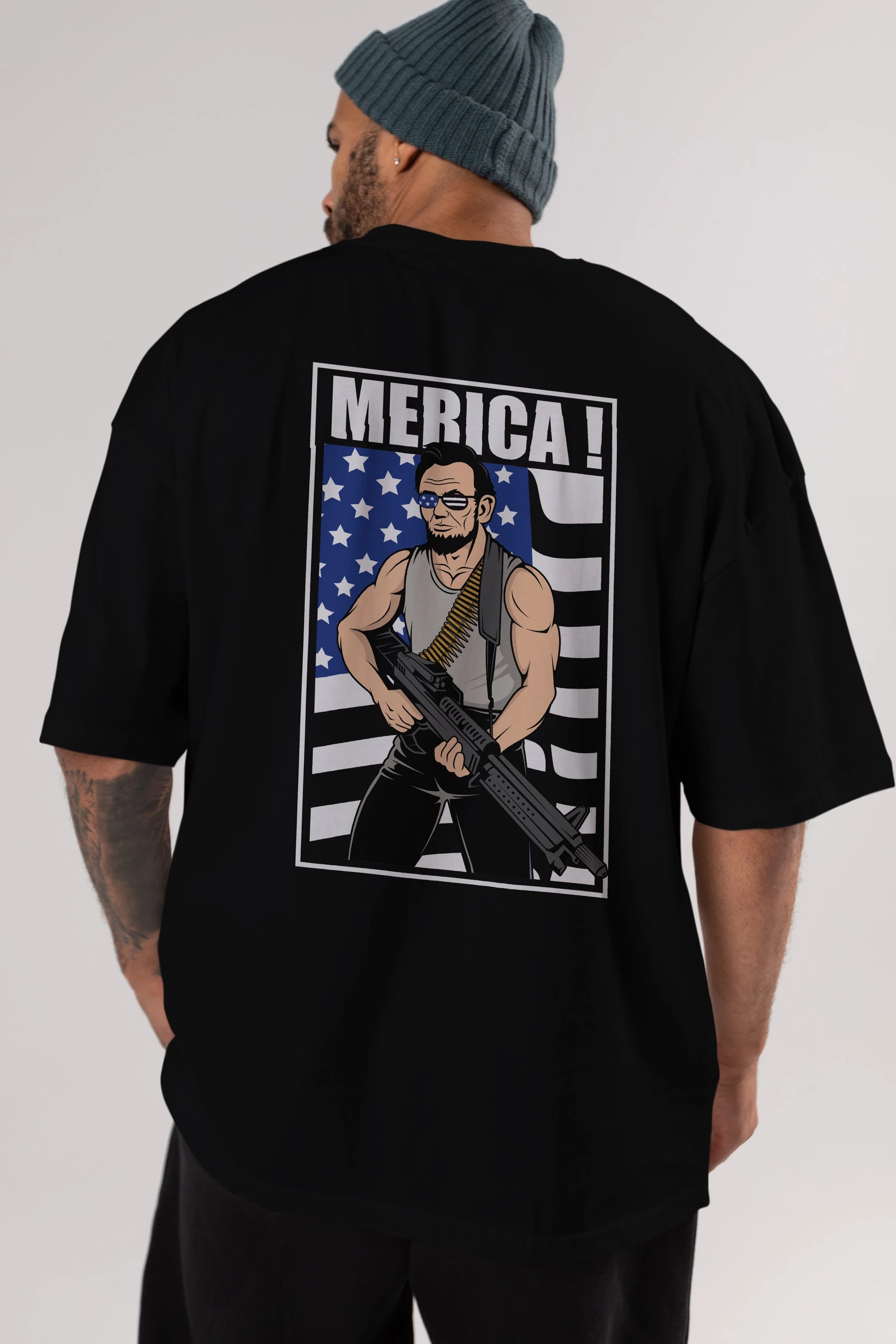 Lincoln Rambo Arka Baskılı Oversize t-shirt Erkek Kadın Unisex %100 Pamuk tişort
