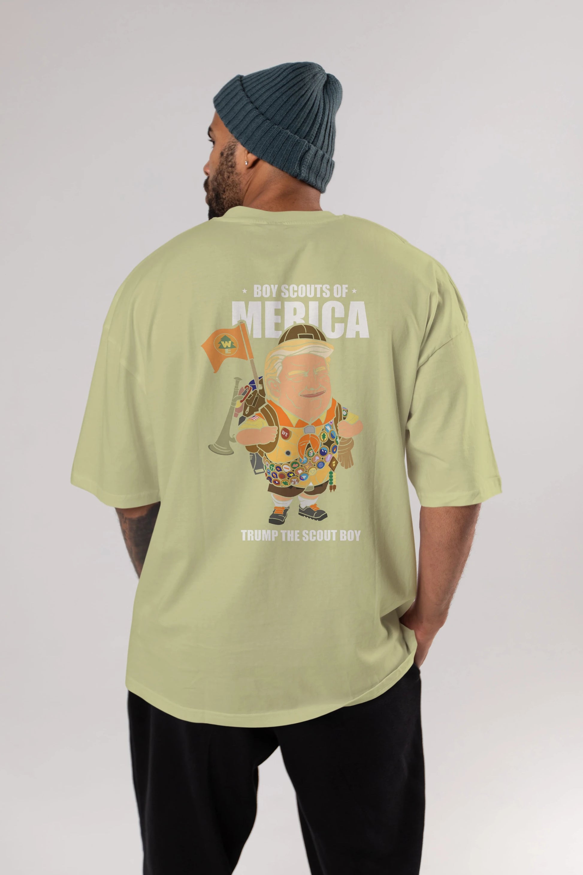 Trump Scout Boy Arka Baskılı Oversize t-shirt Erkek Kadın Unisex %100 Pamuk tişort