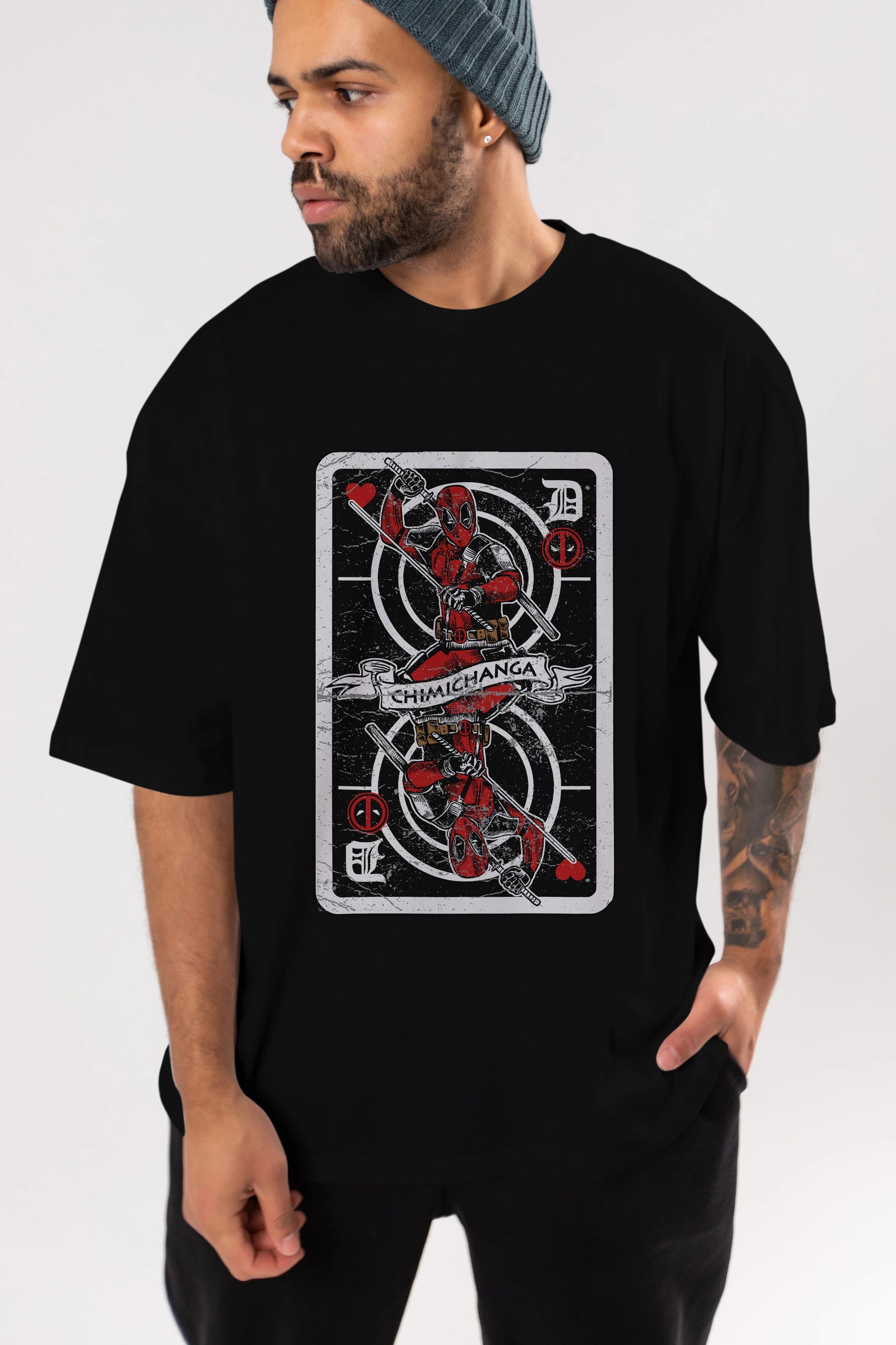 Deadpool Card Ön Baskılı Oversize t-shirt Erkek Kadın Unisex %100 Pamuk tişort