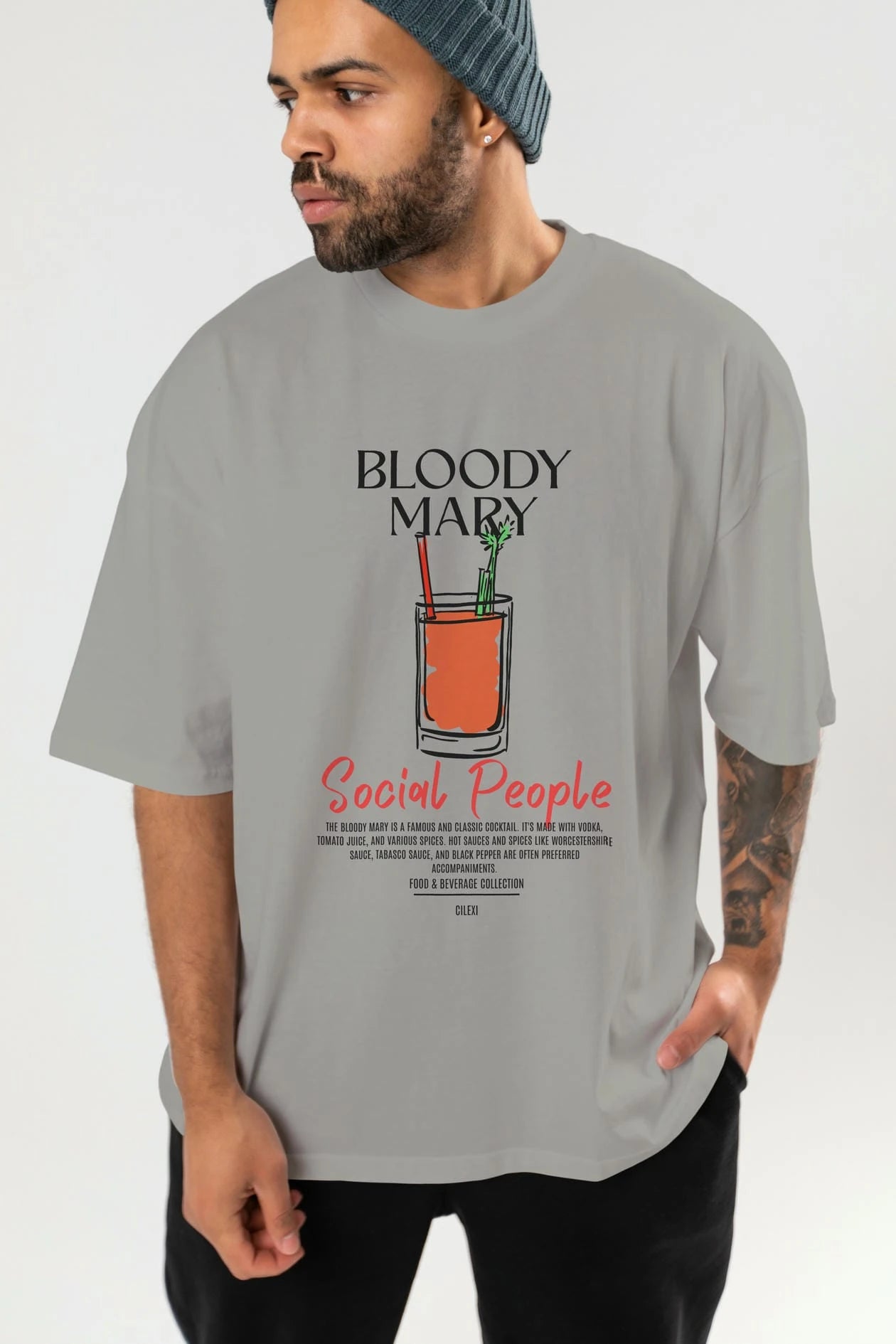 Bloody Mary Kokteyl Serisi ön Baskılı Oversize t-shirt Erkek Kadın %100 Pamuk Bisiklet Yaka tişort