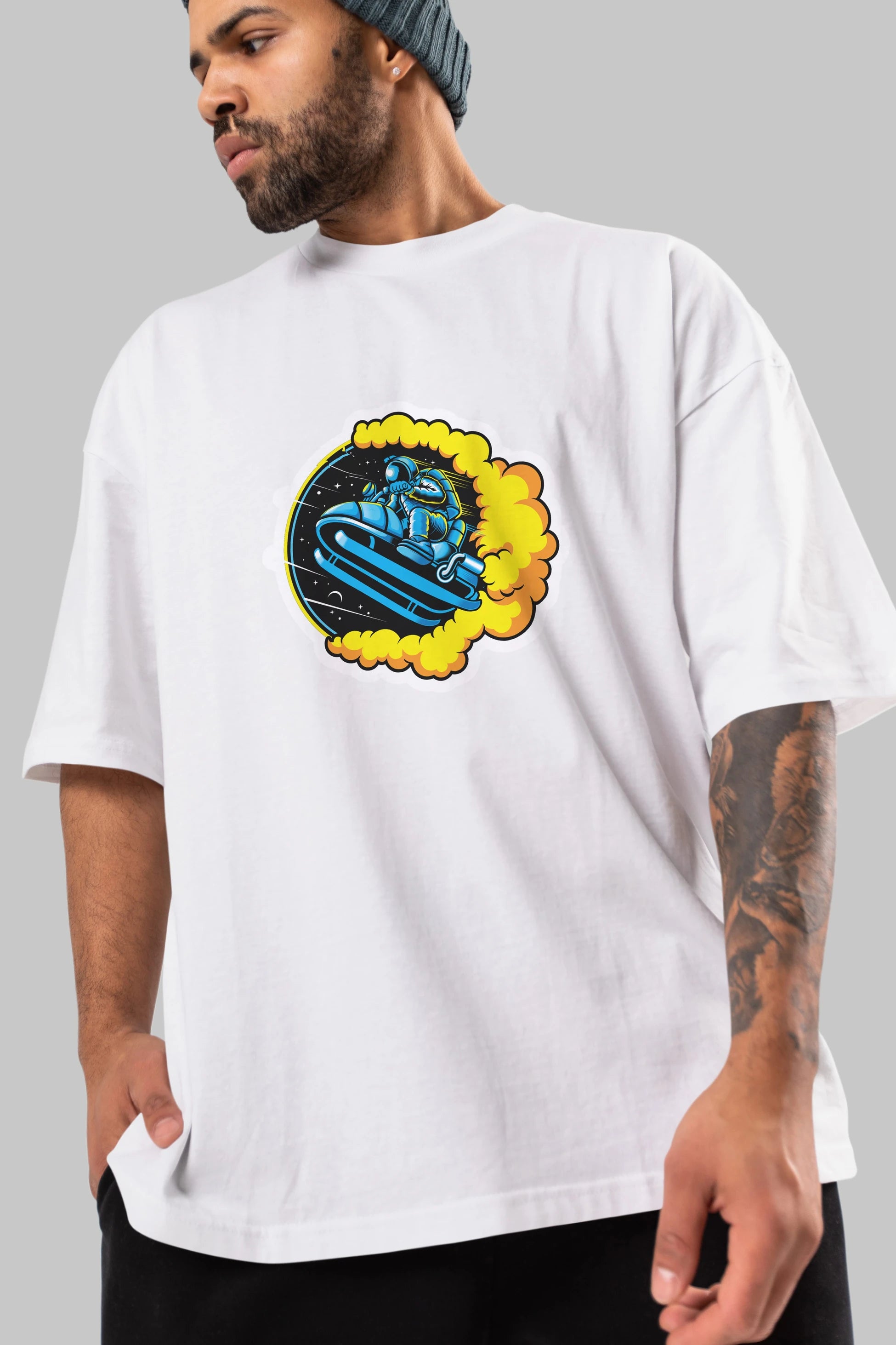 Astrojump with Snowmobile Sticker Ön Baskılı Oversize t-shirt Erkek Kadın Unisex