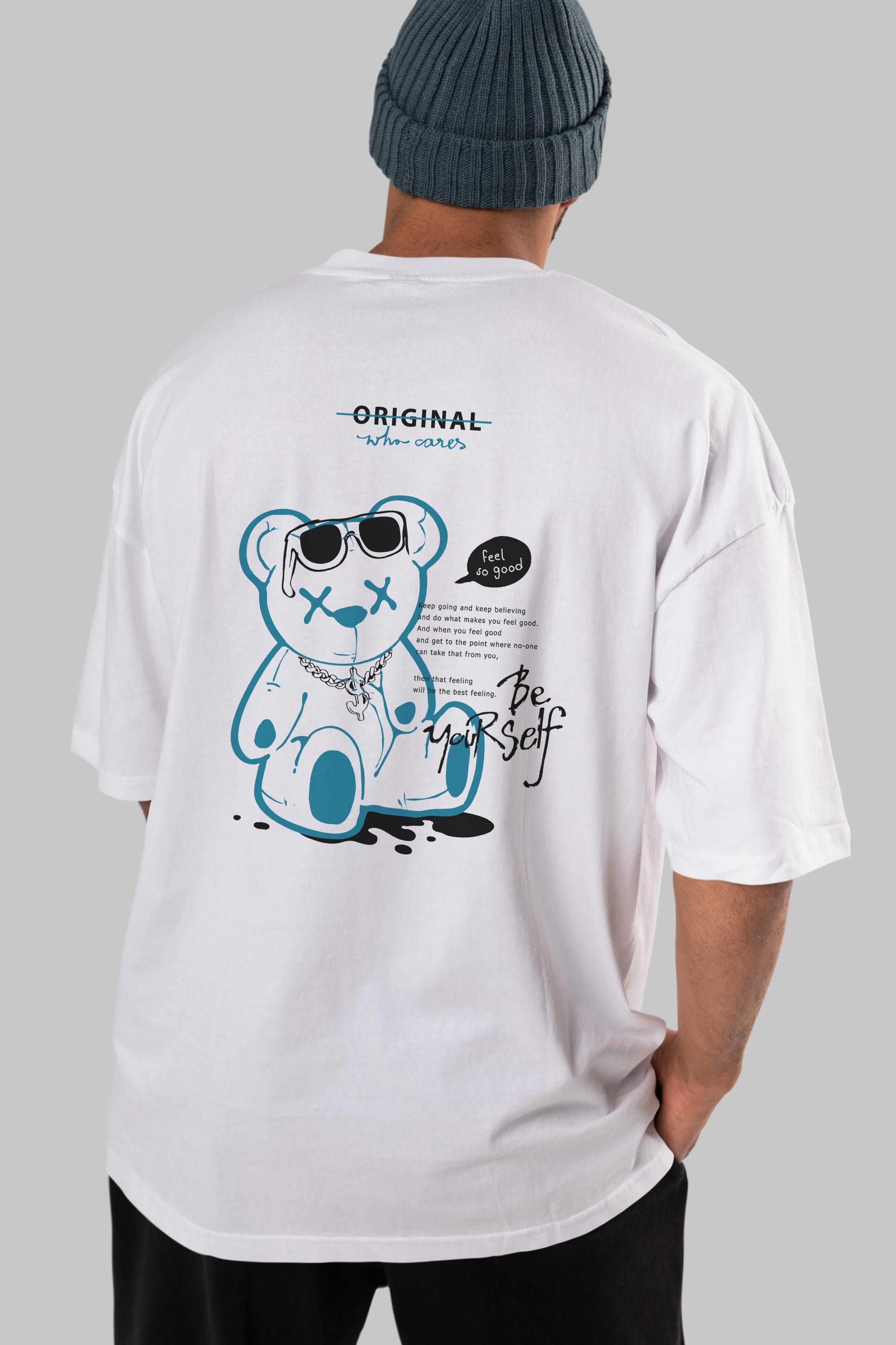 Feel So Good Bear Arka Baskılı Oversize t-shirt Erkek Kadın Unisex
