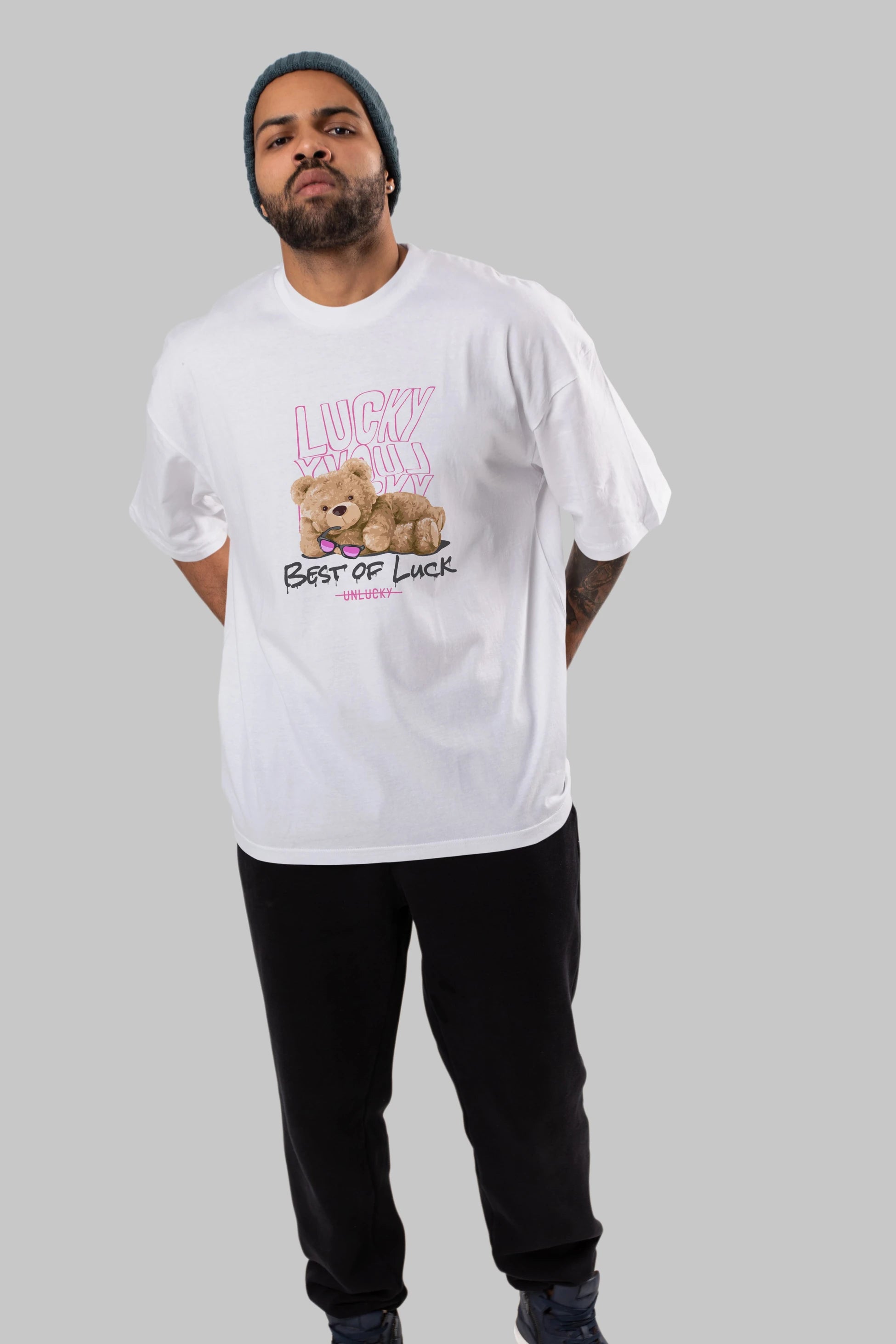 Best of Lucky Bear Ön Baskılı Oversize t-shirt Erkek Kadın Unisex