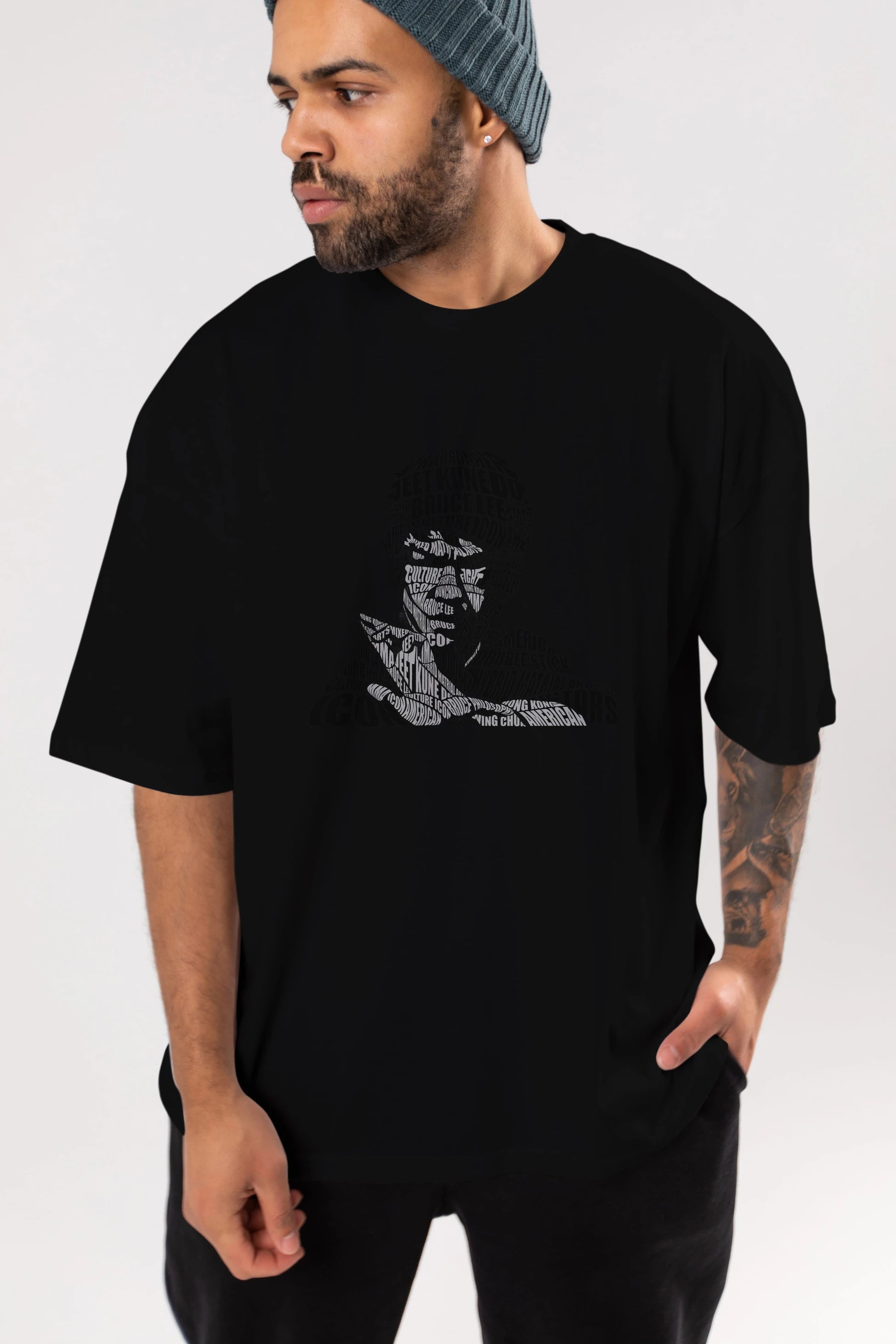 Bruce Lee Calligram Ön Baskılı Oversize t-shirt %100 pamuk Erkek Kadın Unisex