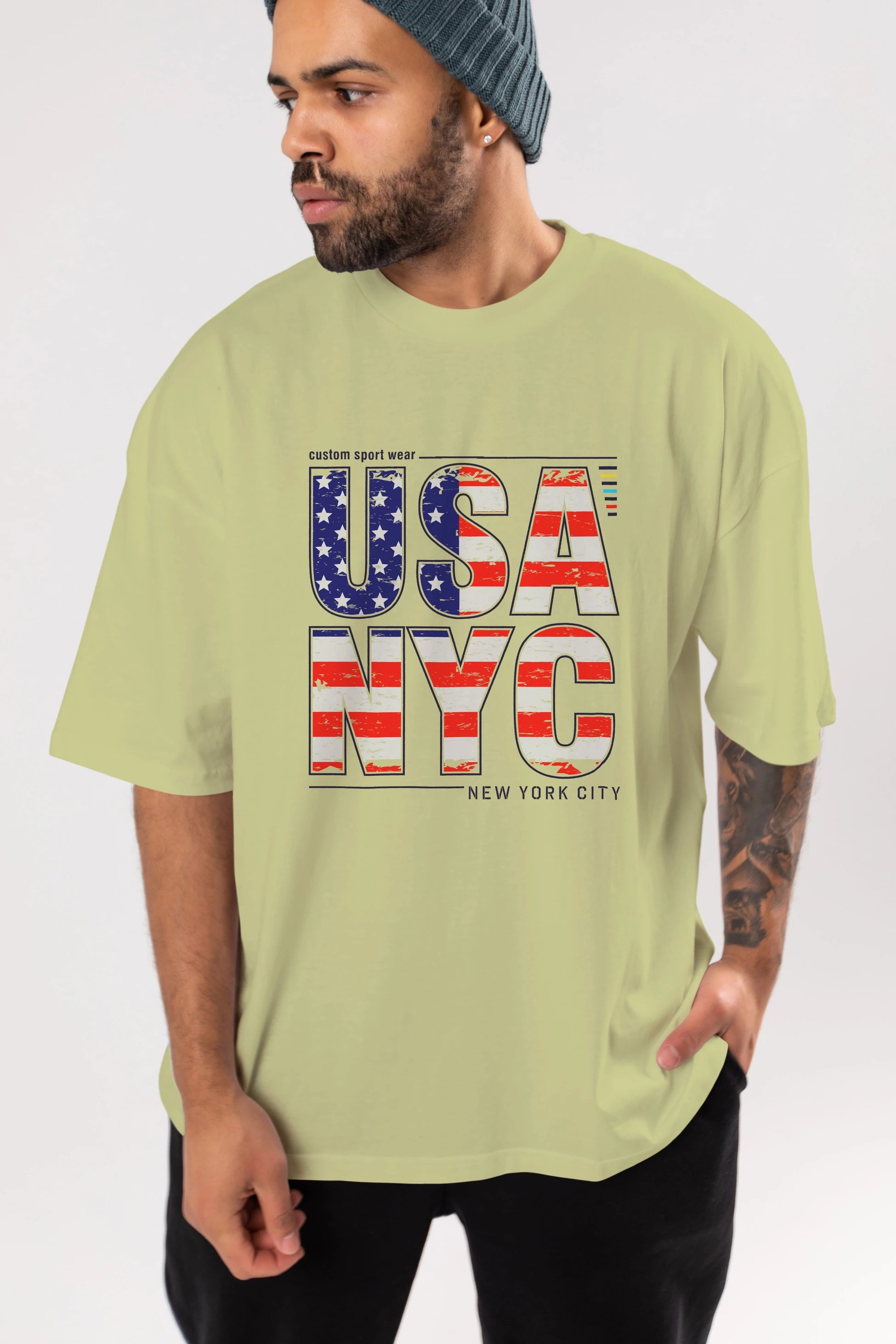 Usa NYC Ön Baskılı Oversize t-shirt Erkek Kadın Unisex