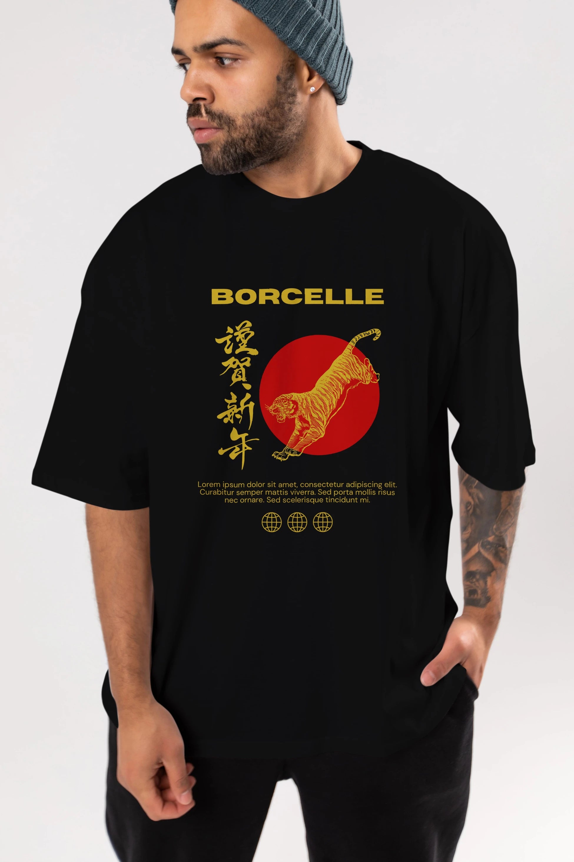 Borcelle Tiger Streetwear Ön Baskılı Oversize t-shirt Erkek Kadın Unisex