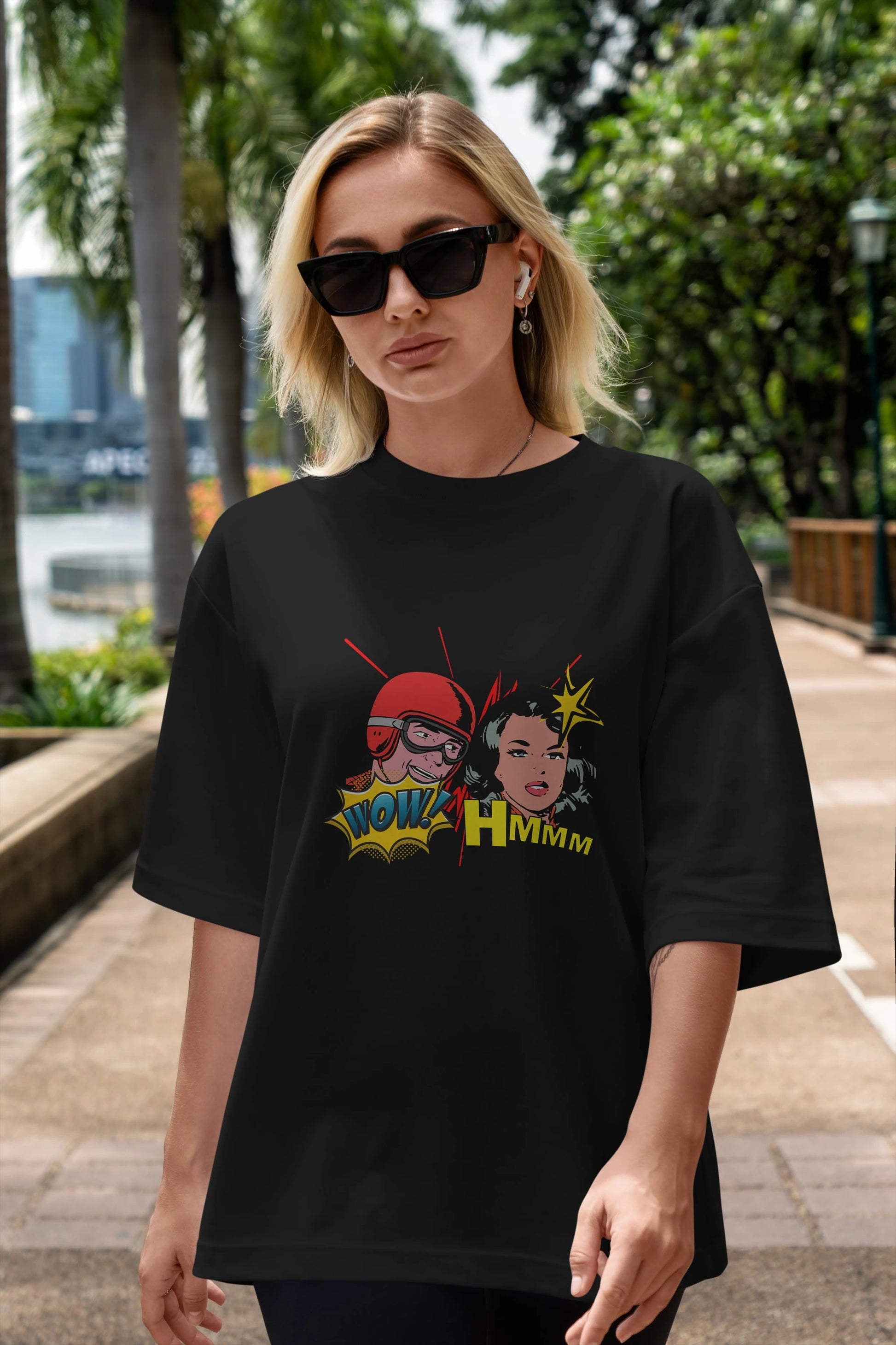 Comic Wow Yazılı Ön Baskılı Oversize t-shirt Erkek Kadın Unisex