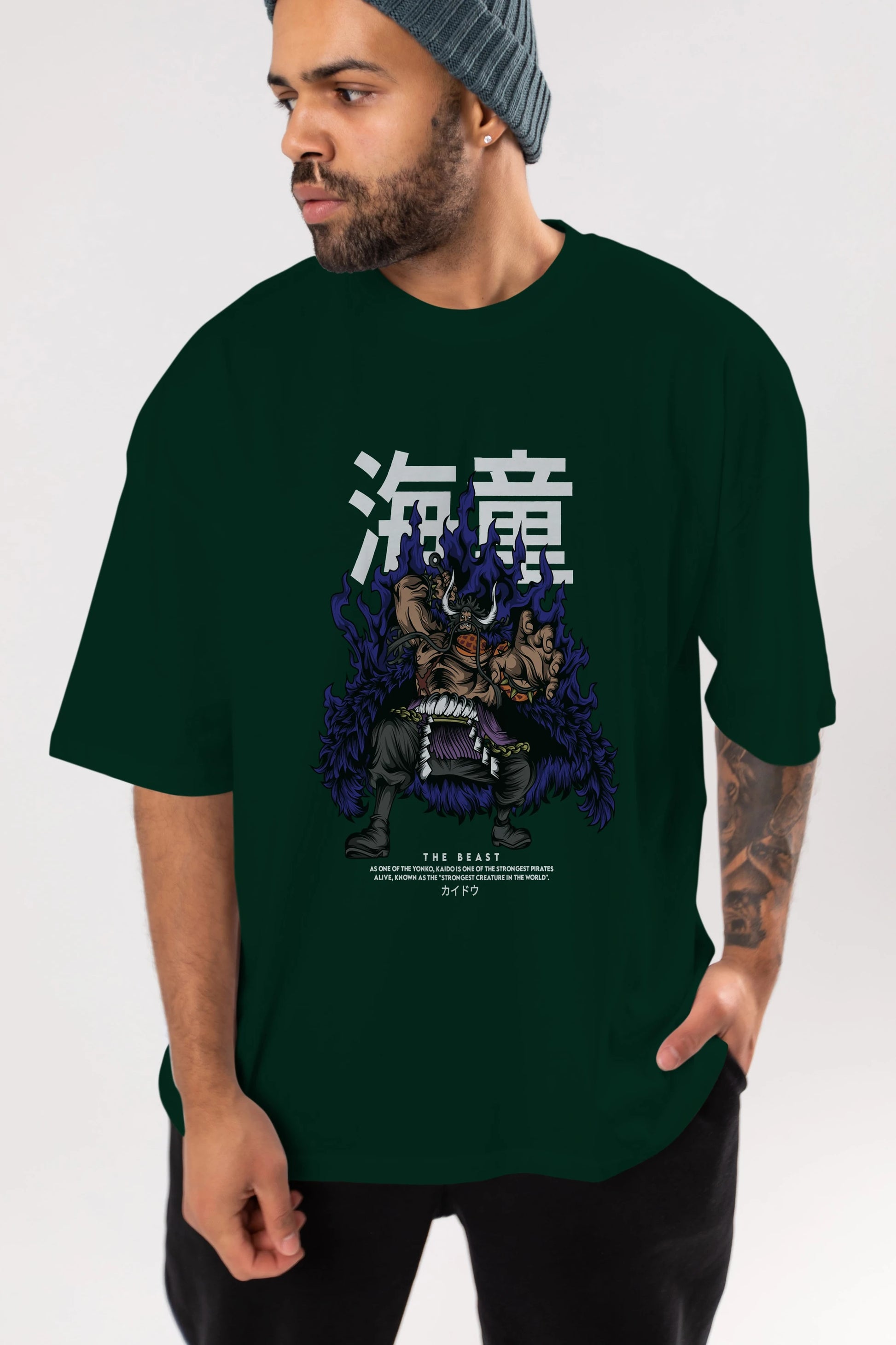 Kaido Anime Ön Baskılı Oversize t-shirt %100 pamuk Erkek Kadın Unisex