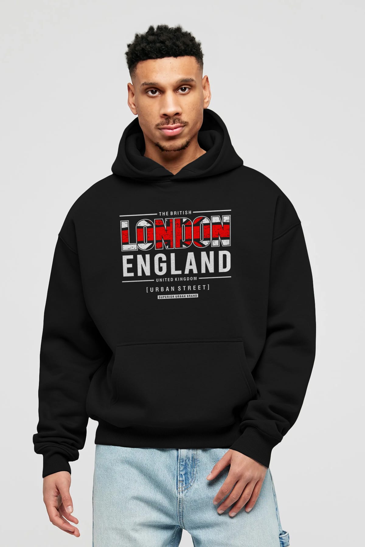 London England 2 Ön Baskılı Oversize Hoodie Kapüşonlu Sweatshirt Erkek Kadın Unisex