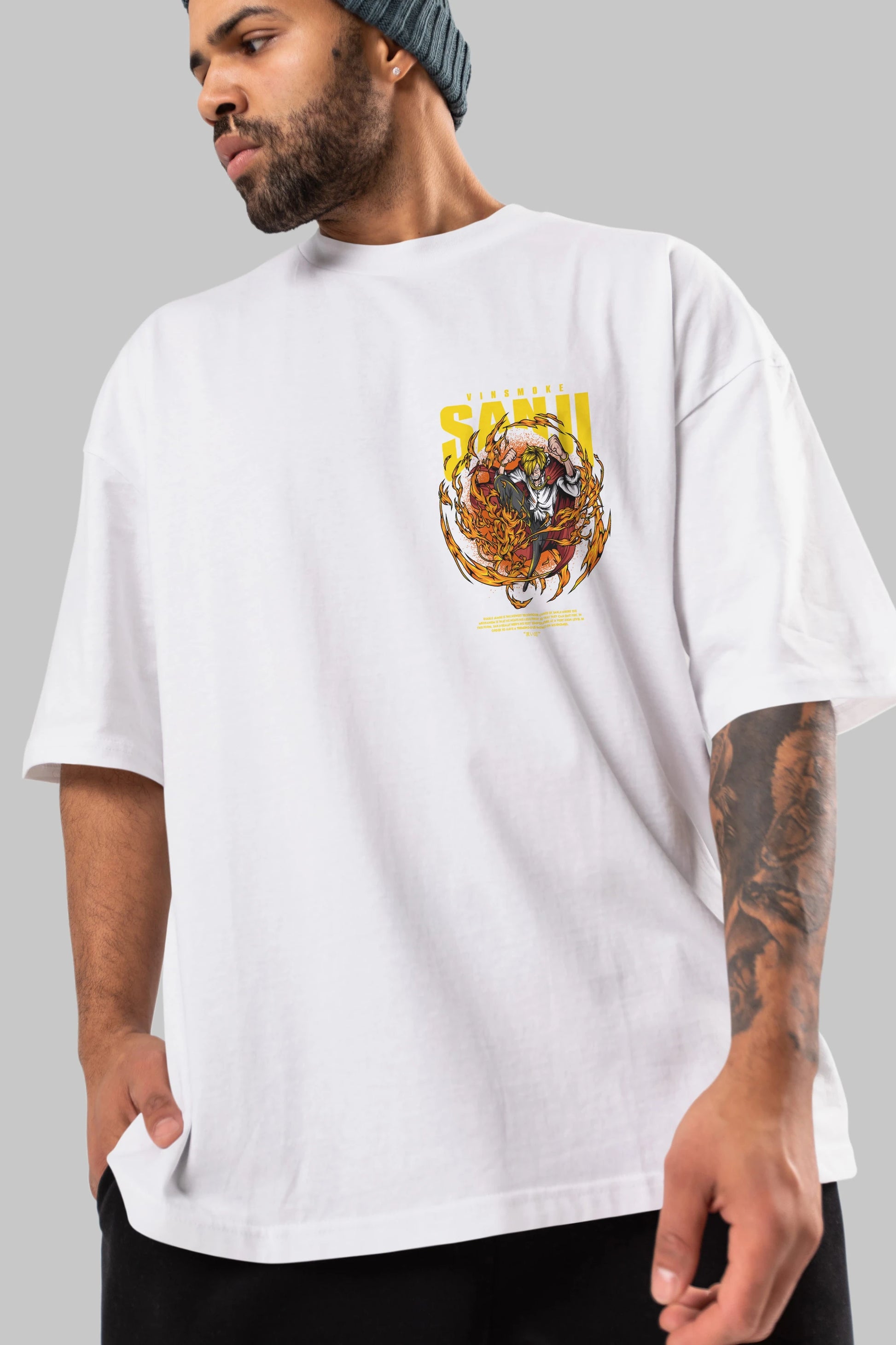 Vinsmoke Sanji Ön Sol Baskılı Oversize t-shirt Erkek Kadın Unisex %100 Pamuk Bisiklet Yaka tişort