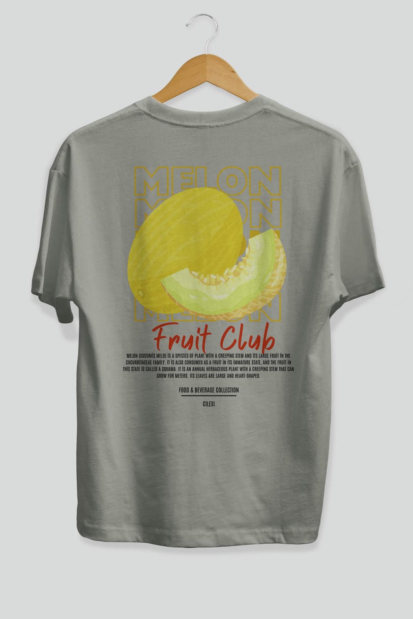 Melon Arka Baskılı Oversize t-shirt Erkek Kadın Pamuk Bisiklet Yaka tişort