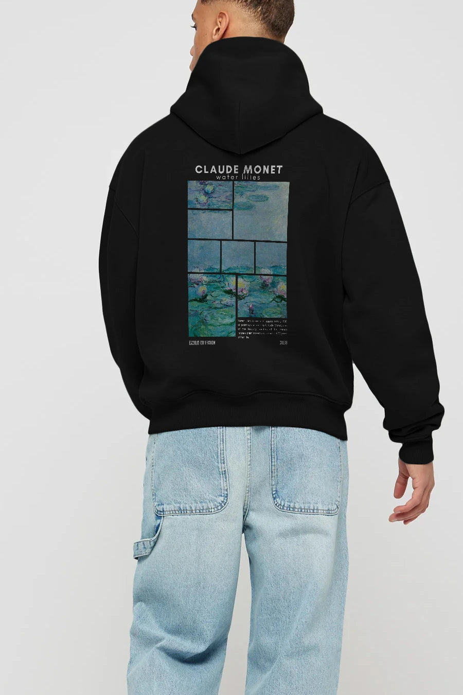 Claude Monet Arka Baskılı Hoodie Oversize Kapüşonlu Sweatshirt Erkek Kadın