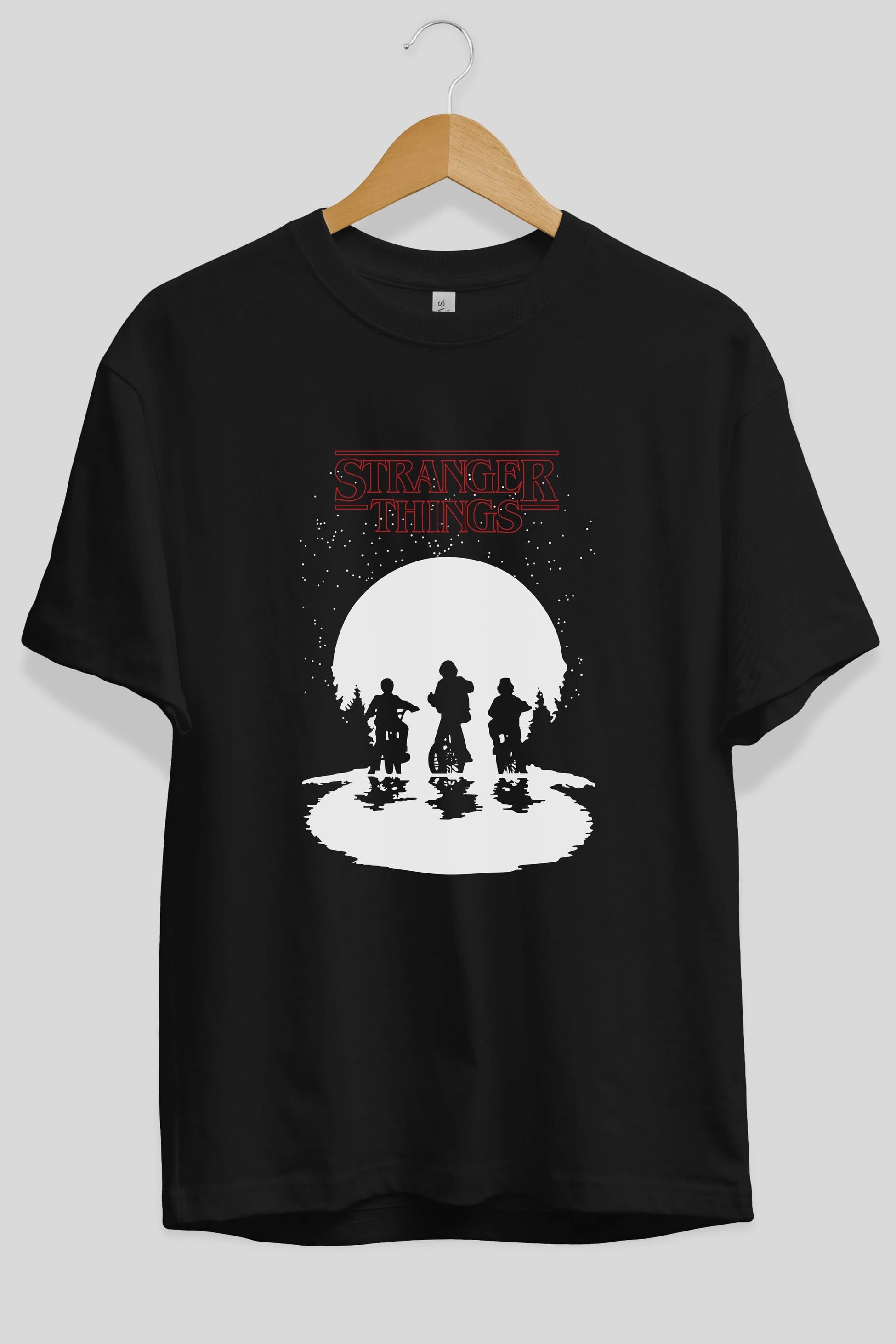 Stranger Things Ön Baskılı Oversize t-shirt Erkek Kadın Unisex %100 Pamuk Bisiklet Yaka tişort