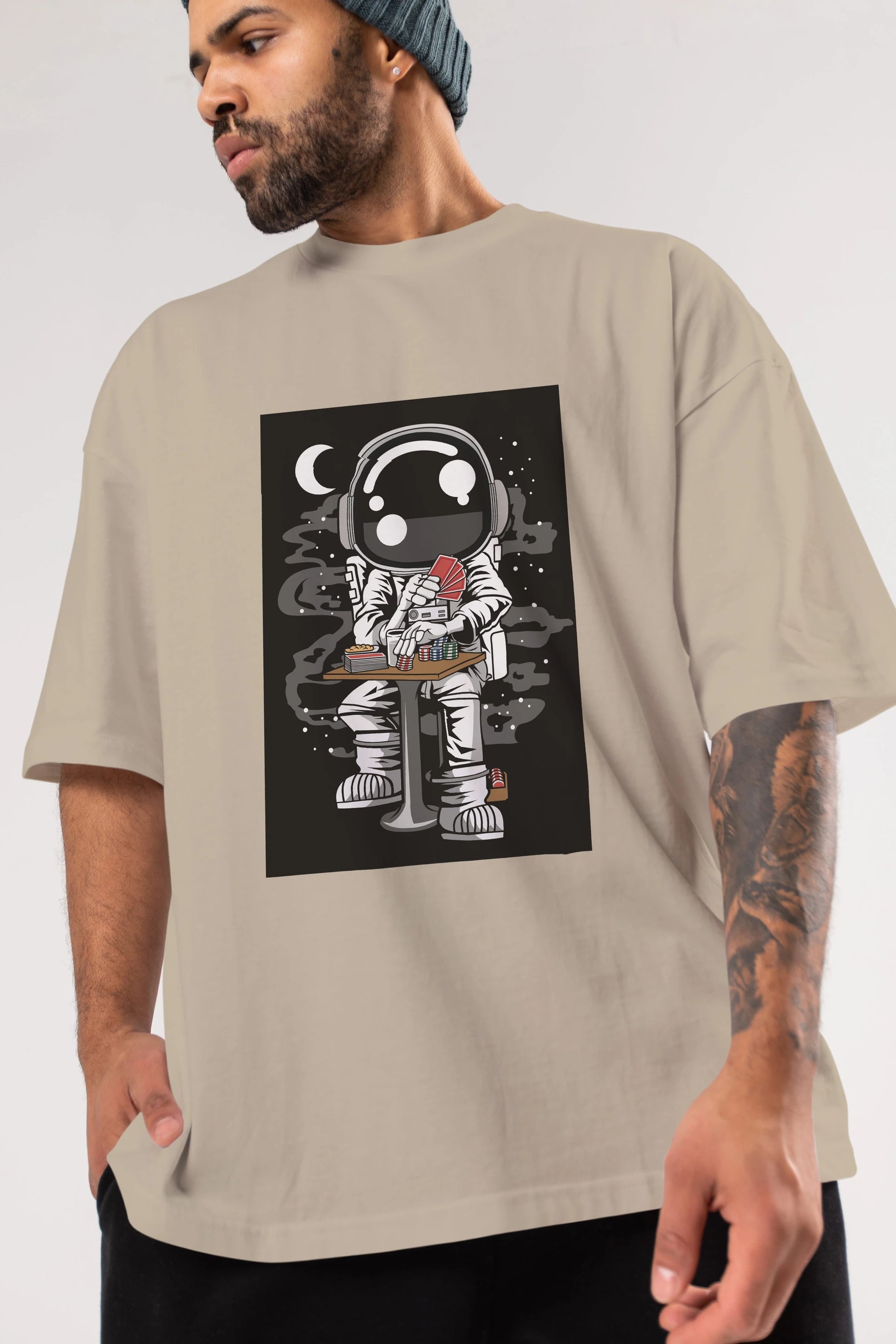 Astronaut Gambler Ön Baskılı Oversize t-shirt Erkek Kadın Unisex
