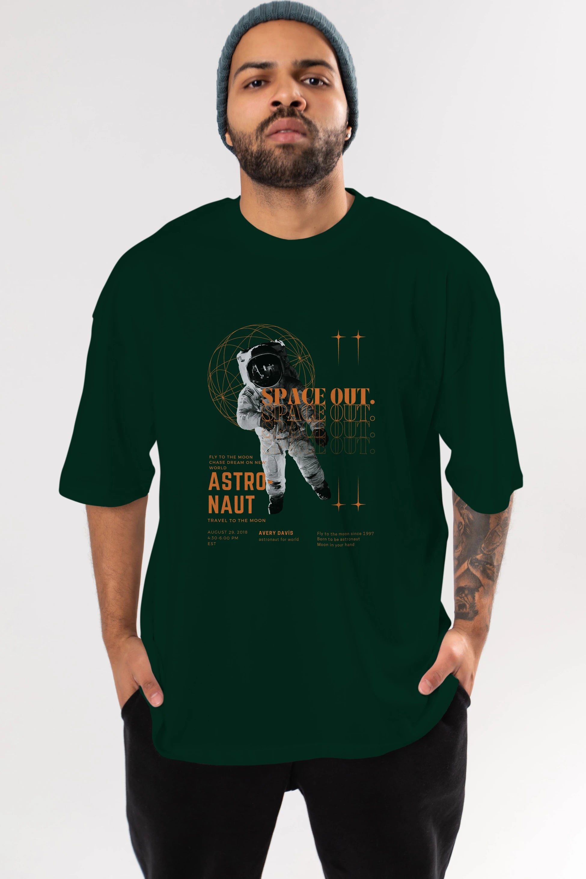 Astronaut Space Out Yazılı Ön Baskılı Oversize t-shirt Erkek Kadın Unisex
