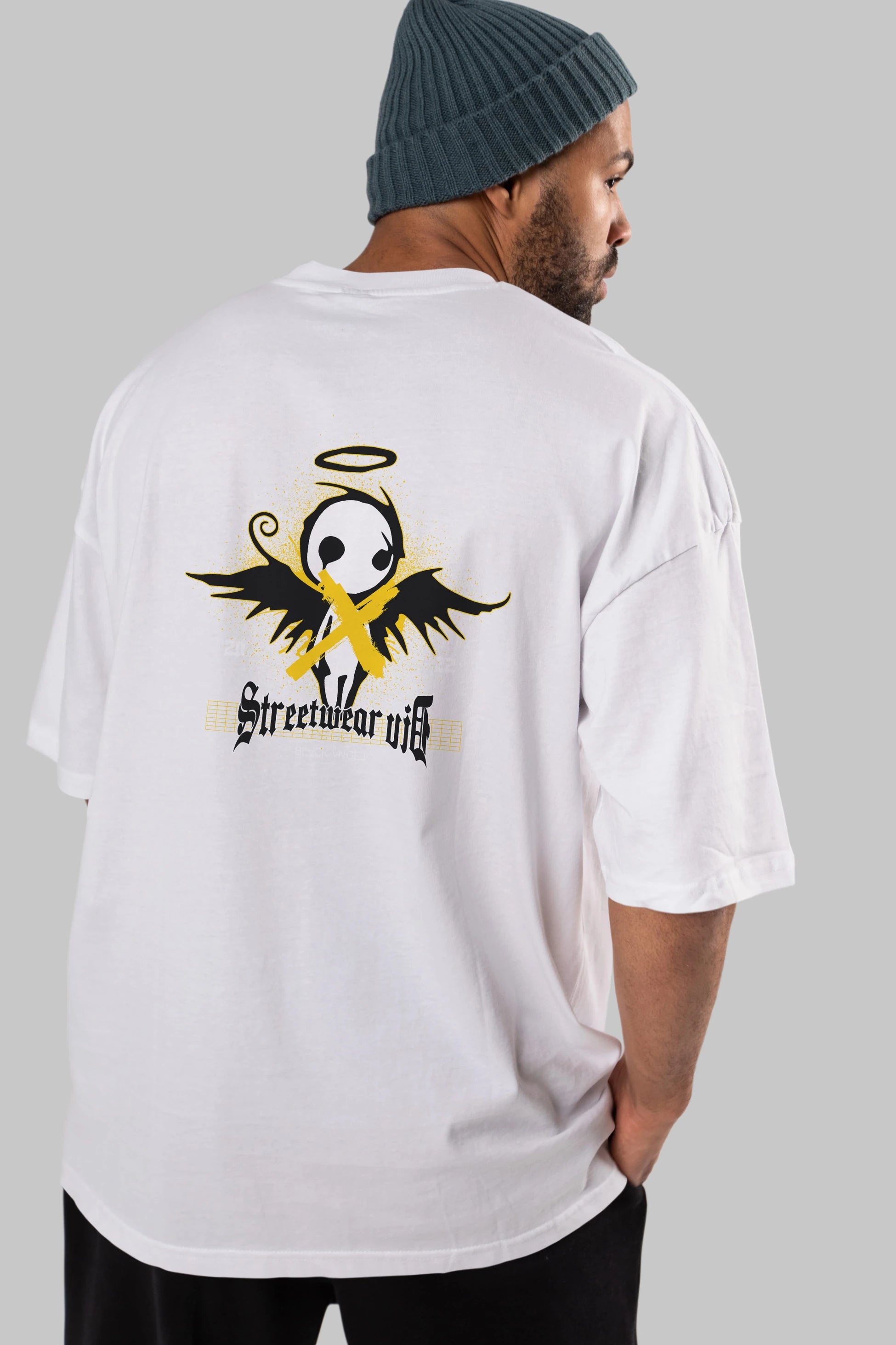 Black Angel Arka Baskılı Oversize t-shirt Erkek Kadın Unisex