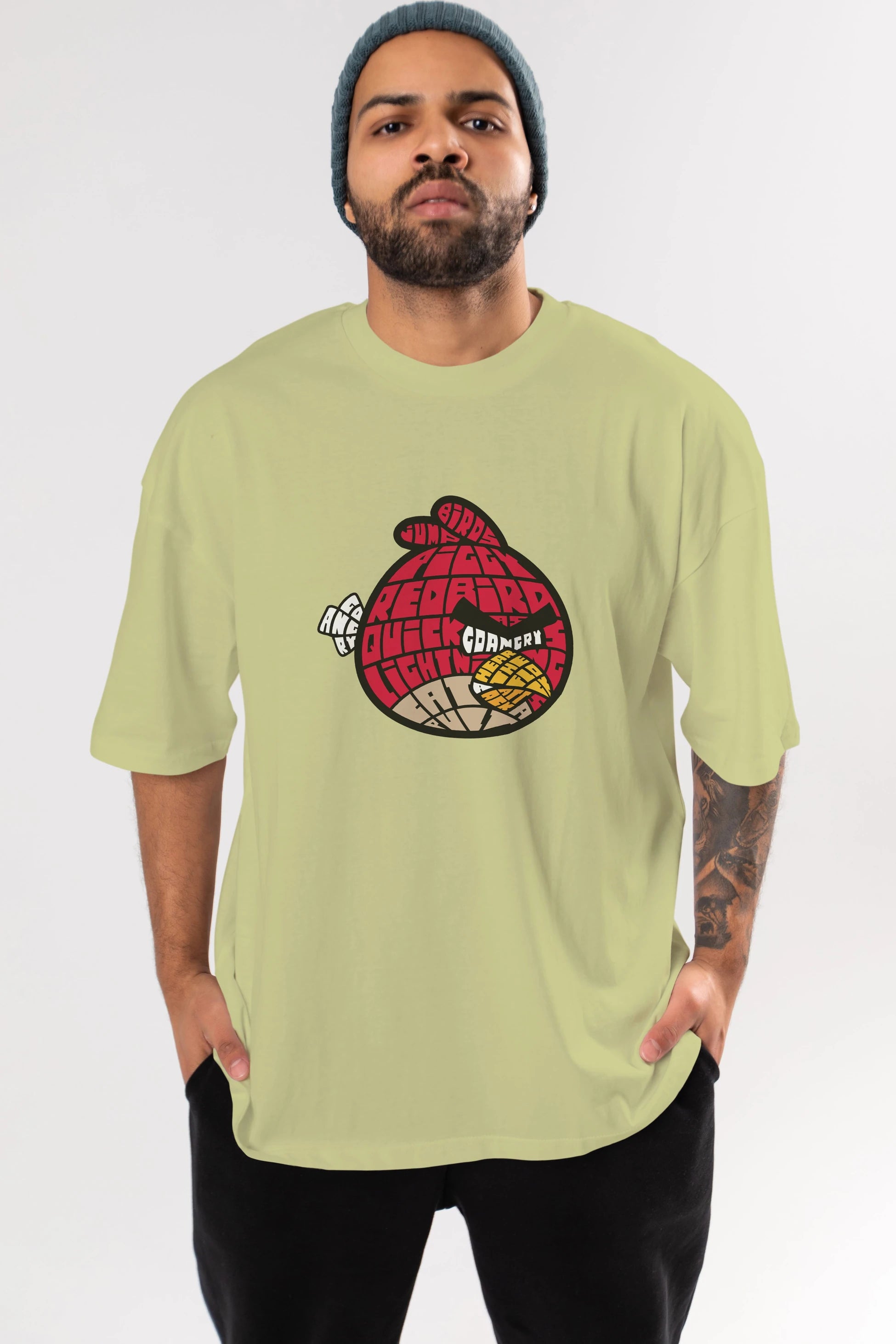 Bird With Anger Ön Baskılı Oversize t-shirt %100 pamuk Erkek Kadın Unisex