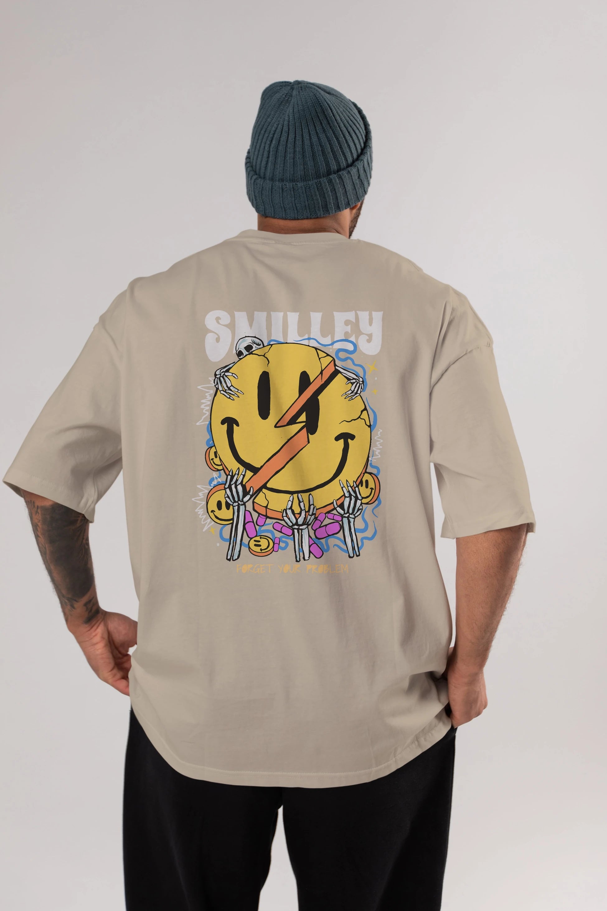 Smilley Streetwear Arka Baskılı Oversize t-shirt Erkek Kadın Unisex