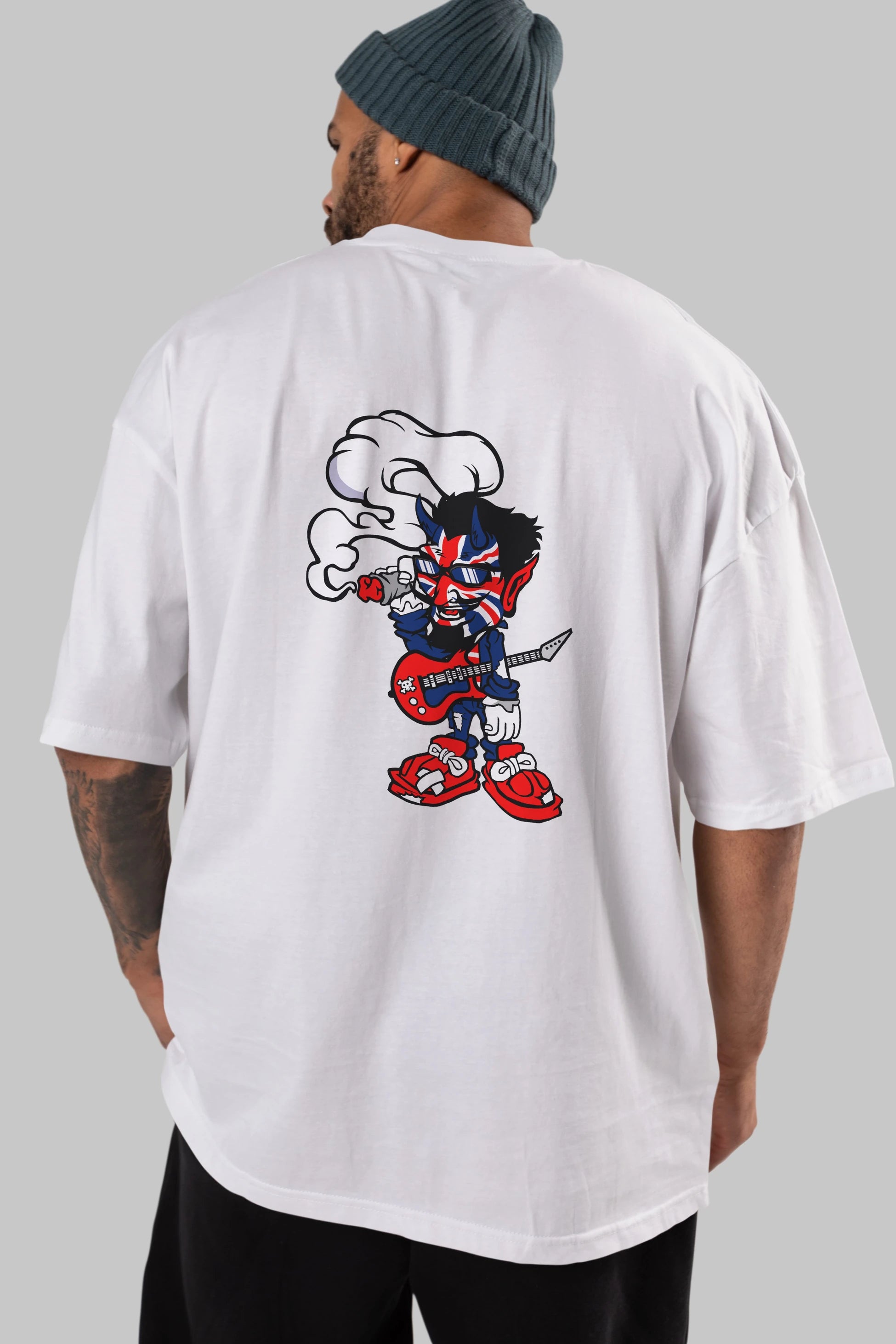 Uk Devil Rockstar Arka Baskılı Oversize t-shirt Erkek Kadın Unisex %100 Pamuk tişort
