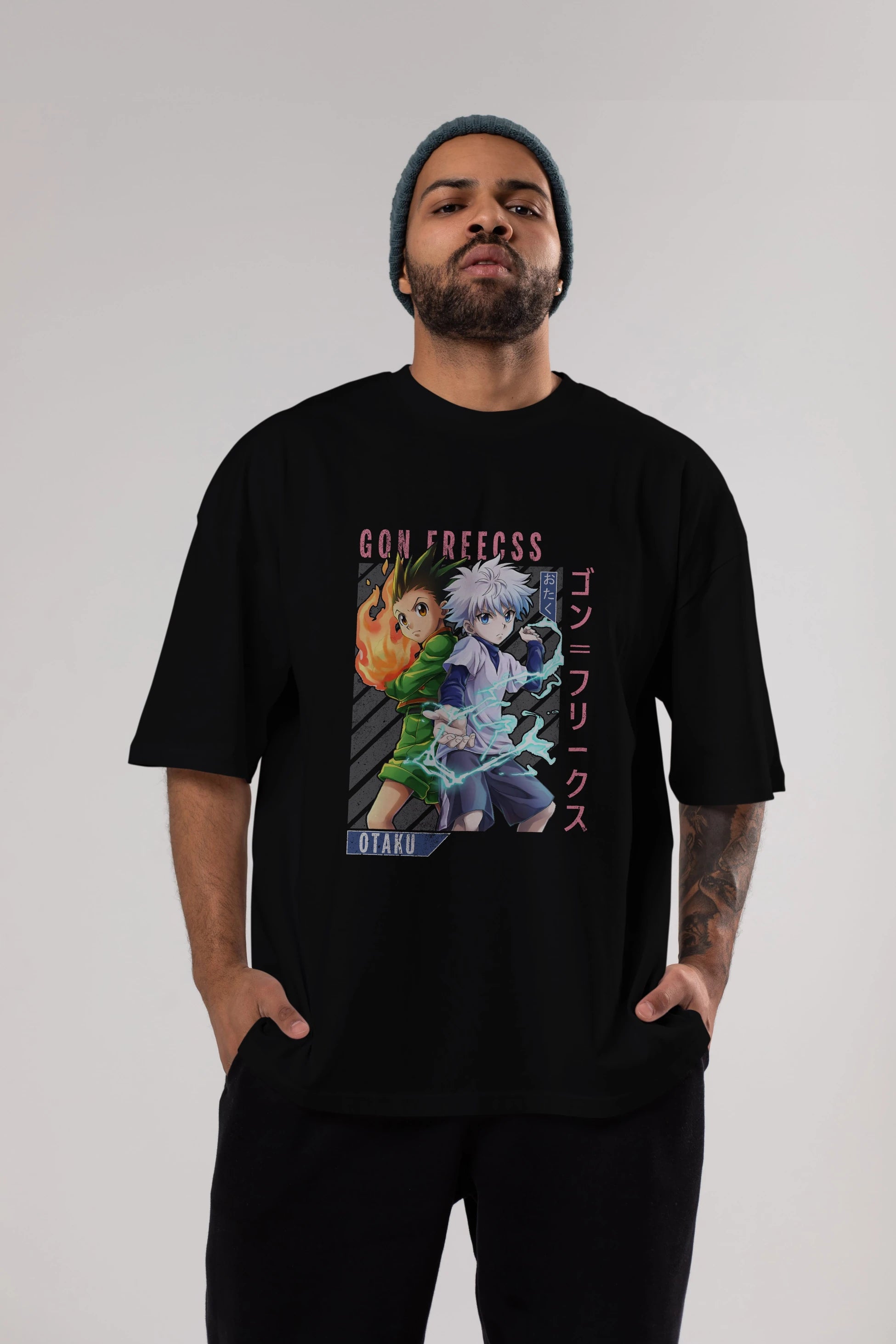 Gon Freecss HUNTER X HUNTER 1 Anime Ön Baskılı Oversize t-shirt %100 pamuk Erkek Kadın Unisex