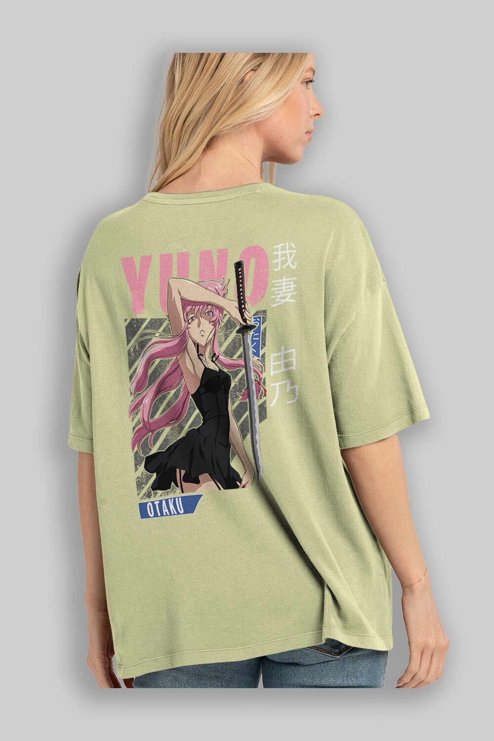 Yuno Gasai 5 Anime Arka Baskılı Oversize t-shirt Erkek Kadın Unisex