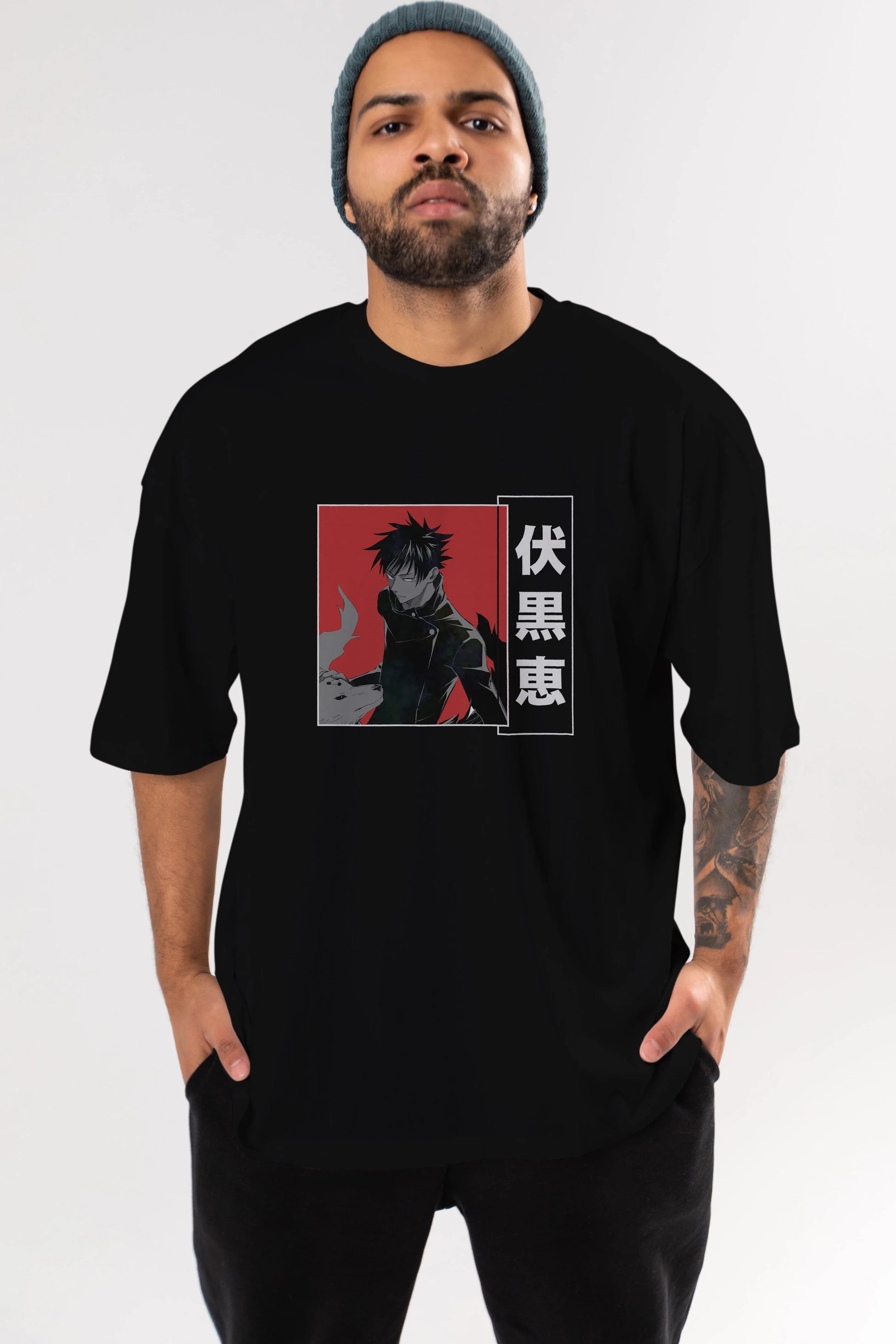 Megumi Fushiguro Anime Ön Baskılı Oversize t-shirt %100 pamuk Erkek Kadın Unisex