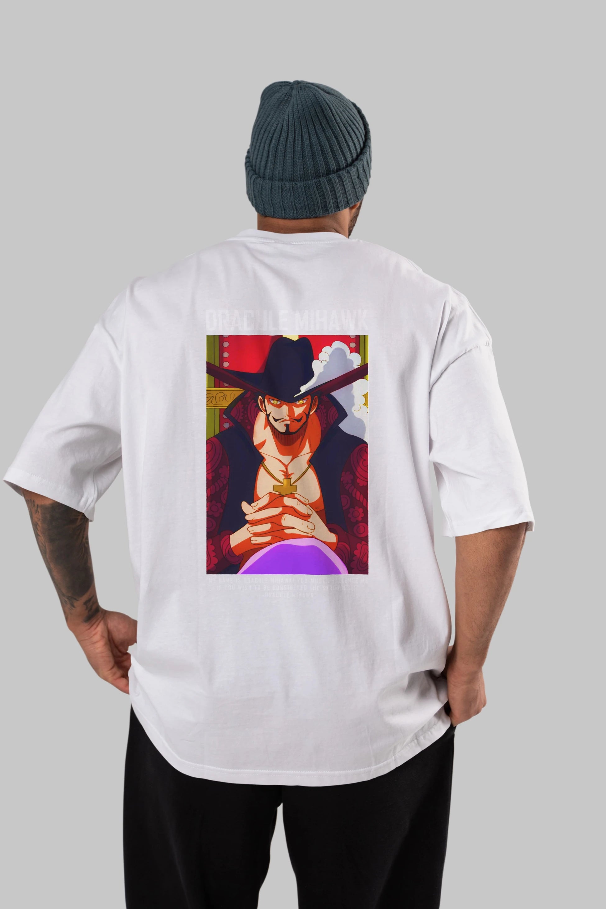 Dracule Mihawk Anime Arka Baskılı Oversize t-shirt Erkek Kadın Unisex %100 pamuk tişort