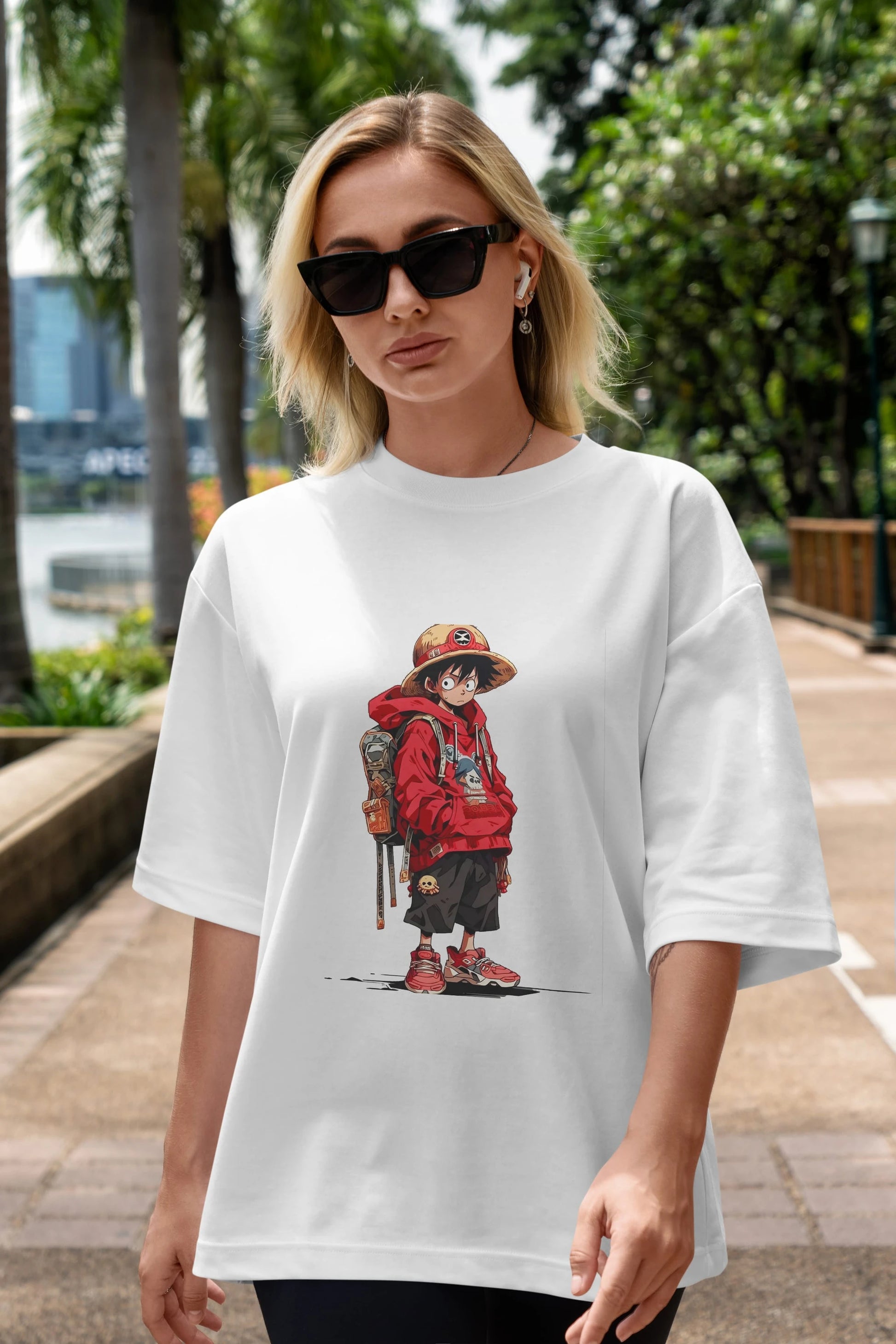 One Piece Ön Baskılı Oversize t-shirt Erkek Kadın Unisex %100 Pamuk Bisiklet Yaka tişort