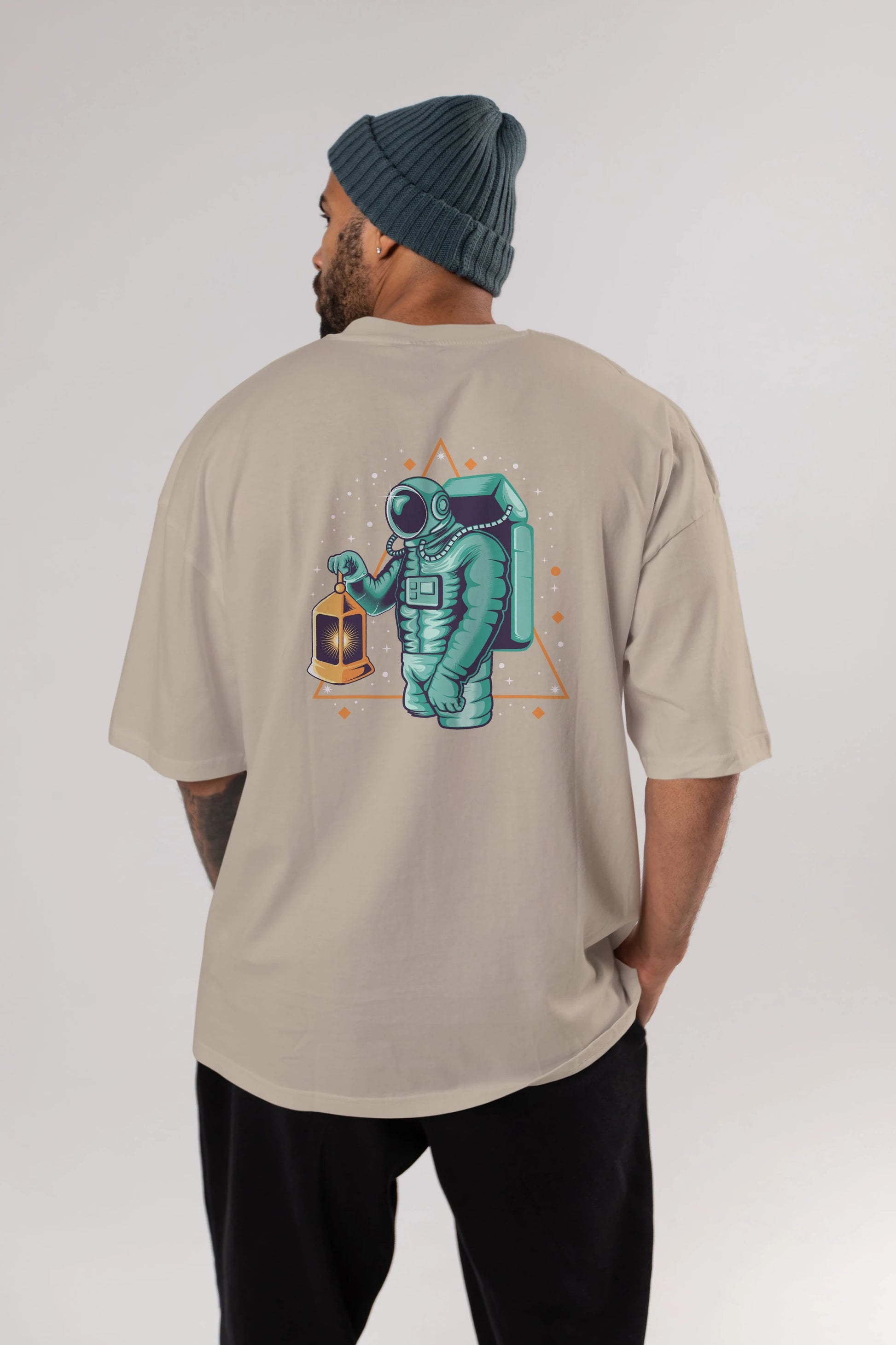 Astronaut Lantern Arka Baskılı Oversize t-shirt Erkek Kadın Unisex