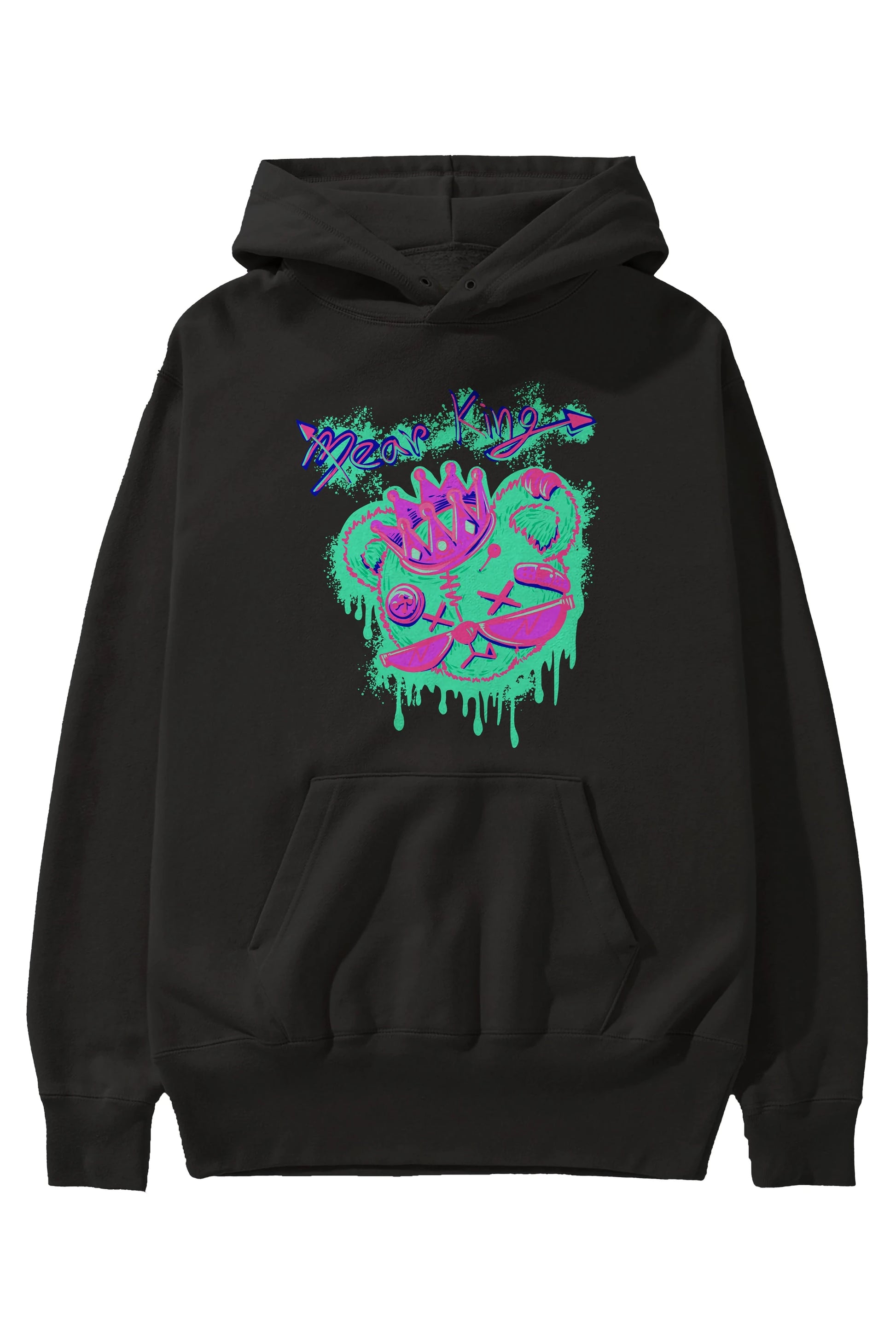 Bear King Ön Baskılı Hoodie Oversize Kapüşonlu Sweatshirt Erkek Kadın Unisex