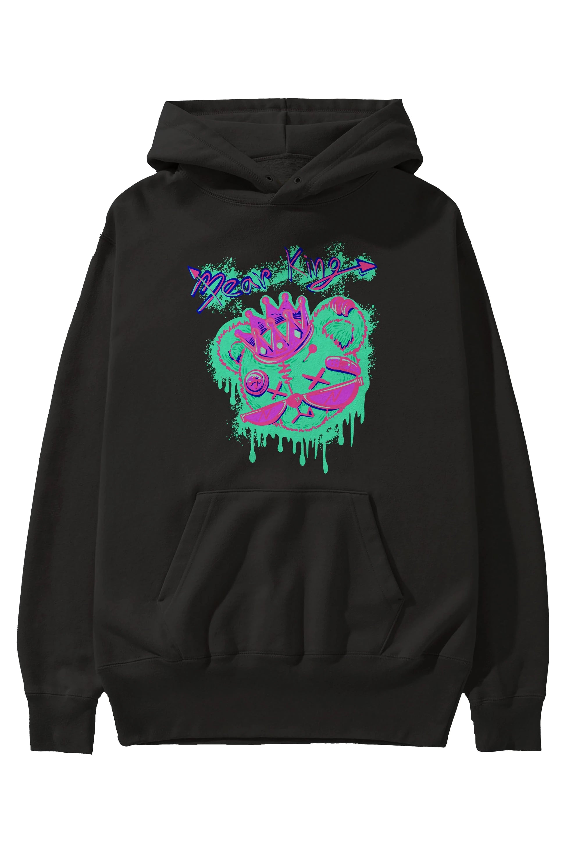 Bear King Ön Baskılı Hoodie Oversize Kapüşonlu Sweatshirt Erkek Kadın Unisex