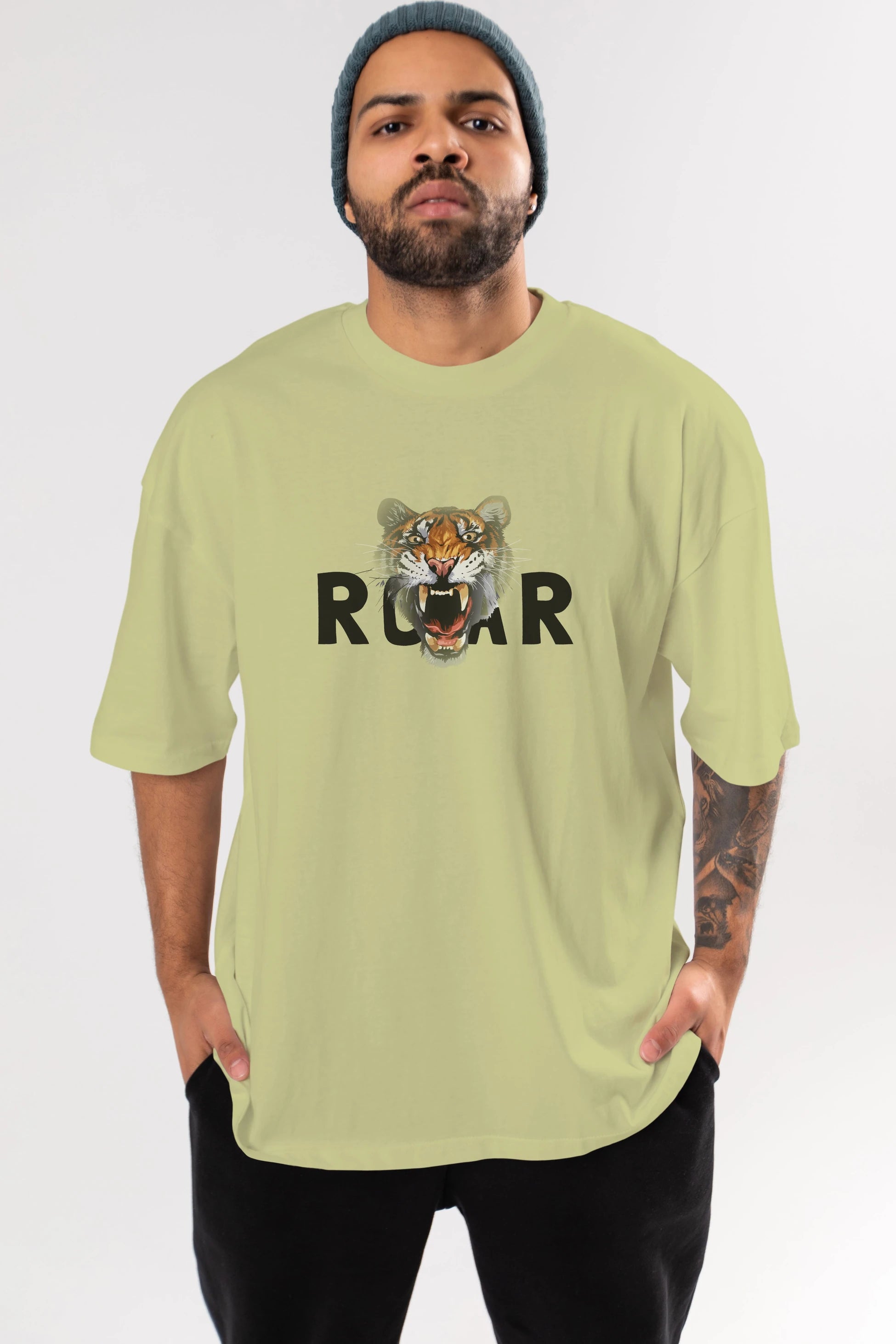 Teddy Bear Roar Ön Baskılı Oversize t-shirt Erkek Kadın Unisex %100 Pamuk