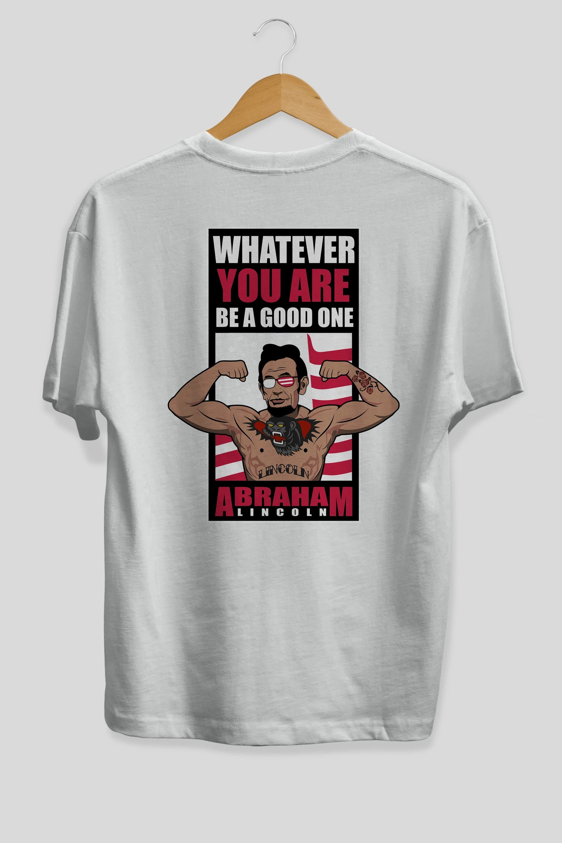Lincoln Fighter Arka Baskılı Oversize t-shirt Erkek Kadın Unisex %100 Pamuk tişort