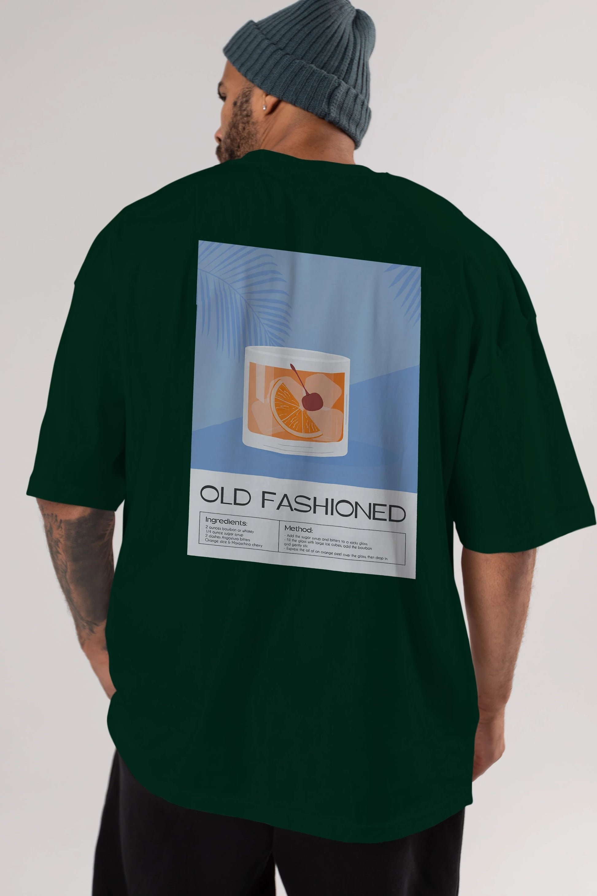 Old Fashioned 3 Arka Baskılı Oversize t-shirt Erkek Kadın Unisex %100 Pamuk Bisiklet Yaka tişort