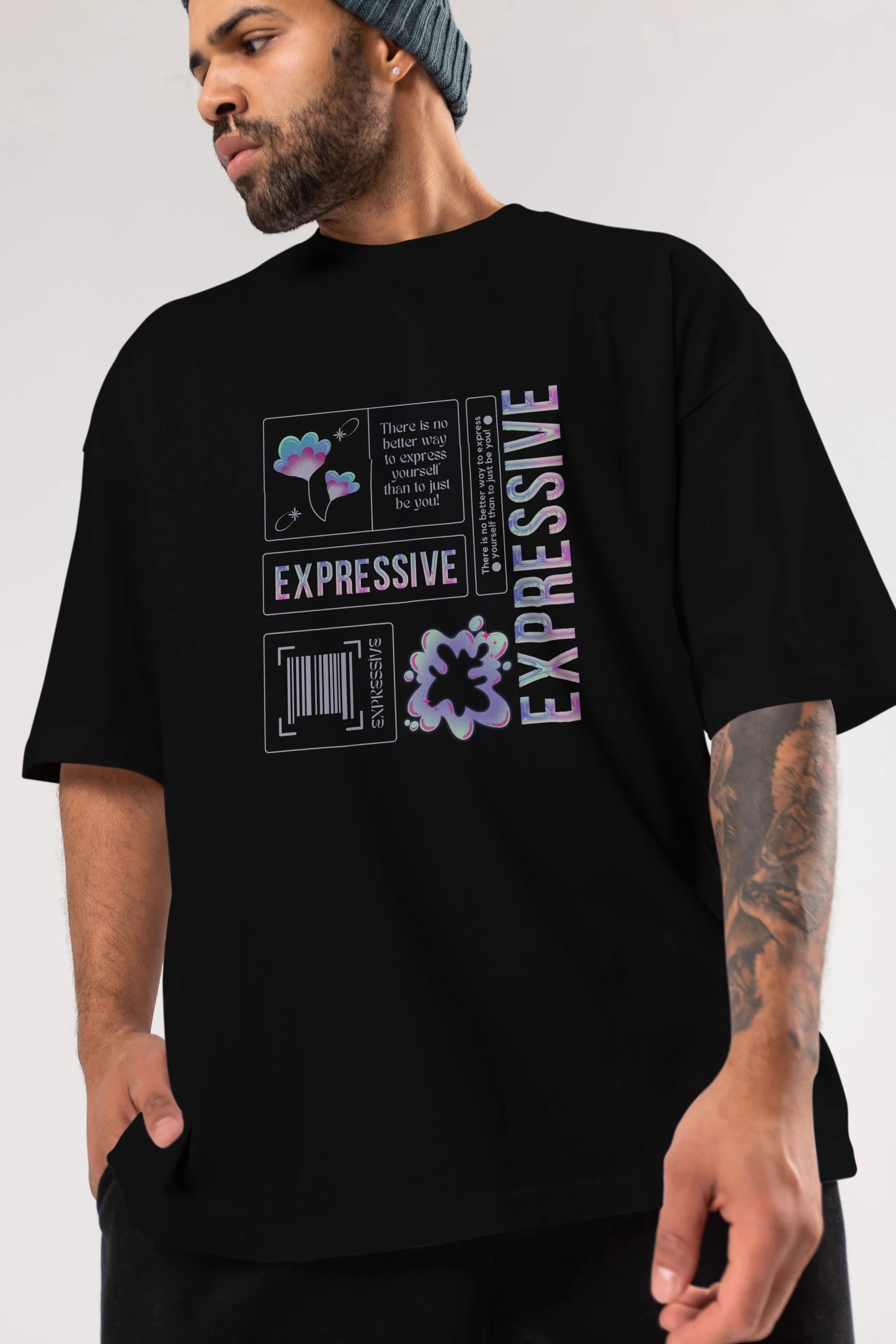 Expressive Streetwear Ön Baskılı Oversize t-shirt Erkek Kadın Unisex