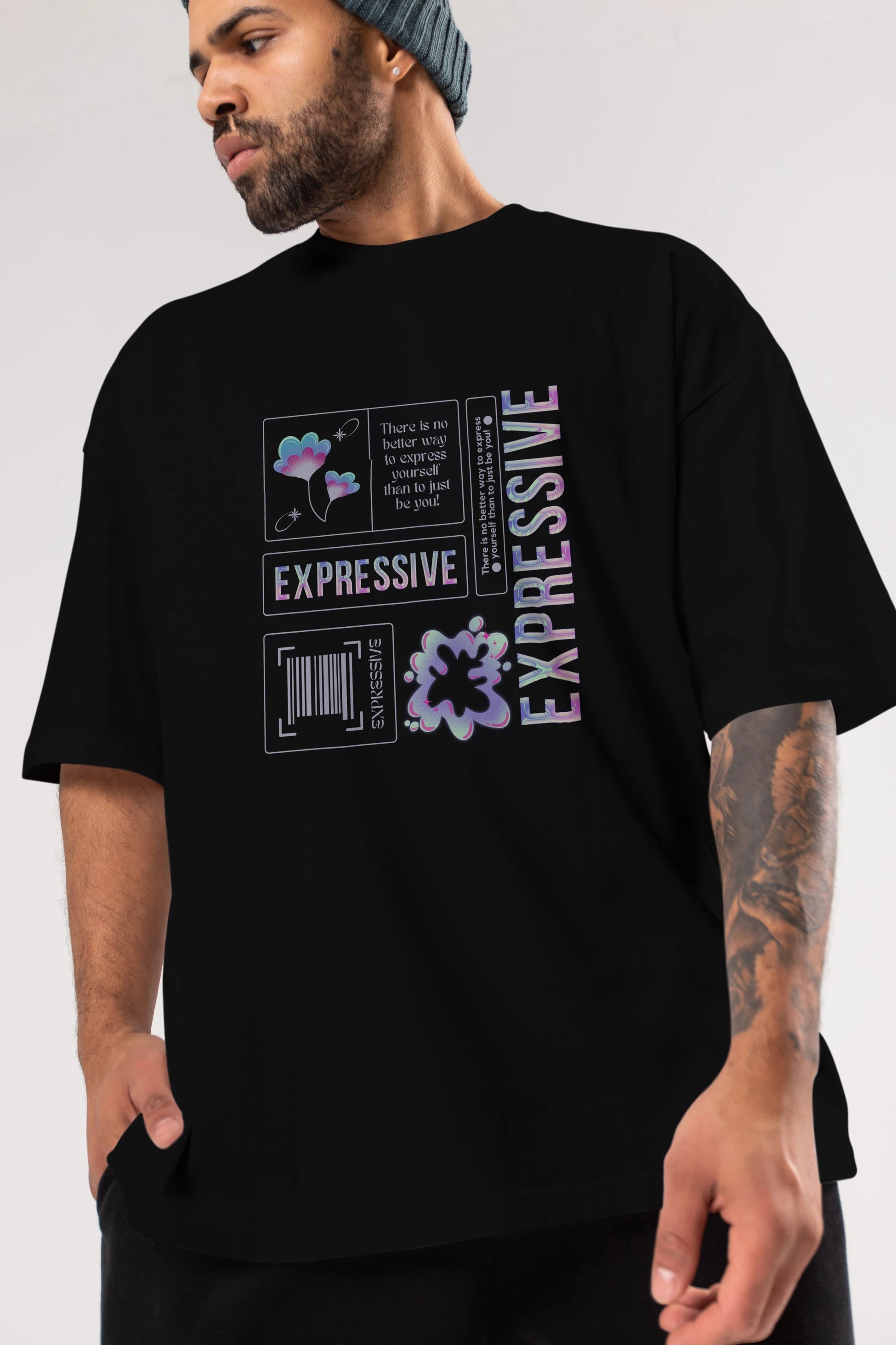 Expressive Streetwear Ön Baskılı Oversize t-shirt Erkek Kadın Unisex