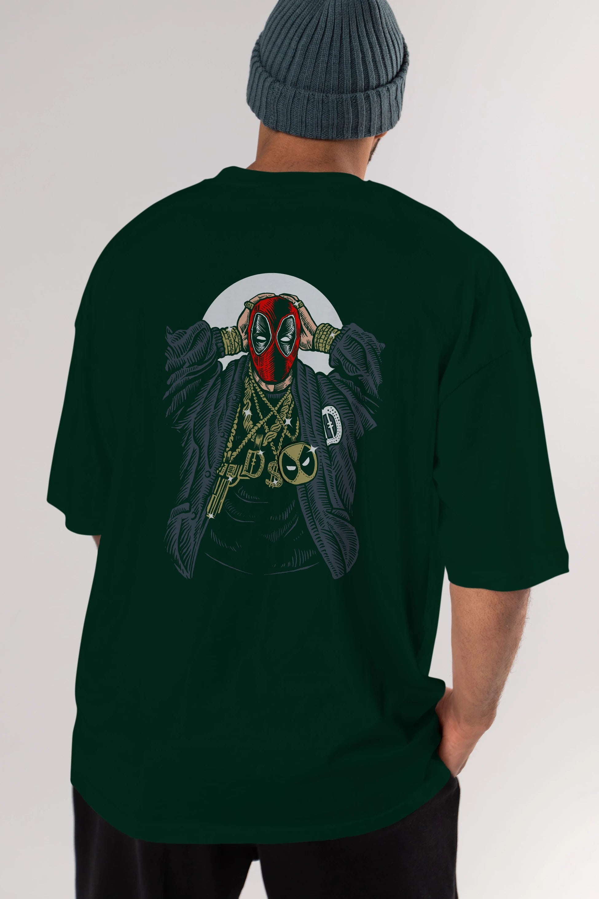 Deadpool Gangsta Arka Baskılı Oversize t-shirt Erkek Kadın Unisex %100 Pamuk