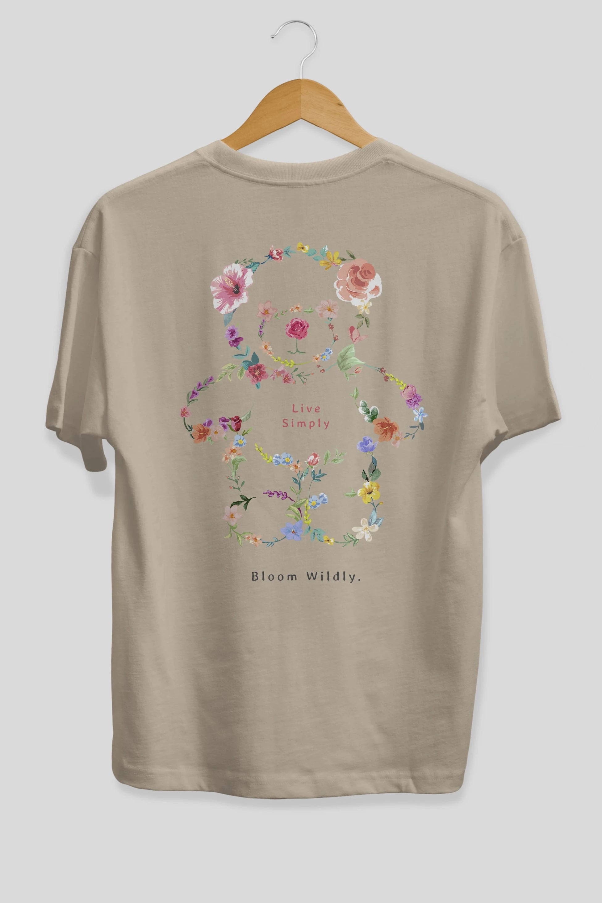 Teddy Bear Flowers Arka Baskılı Oversize t-shirt Erkek Kadın Unisex