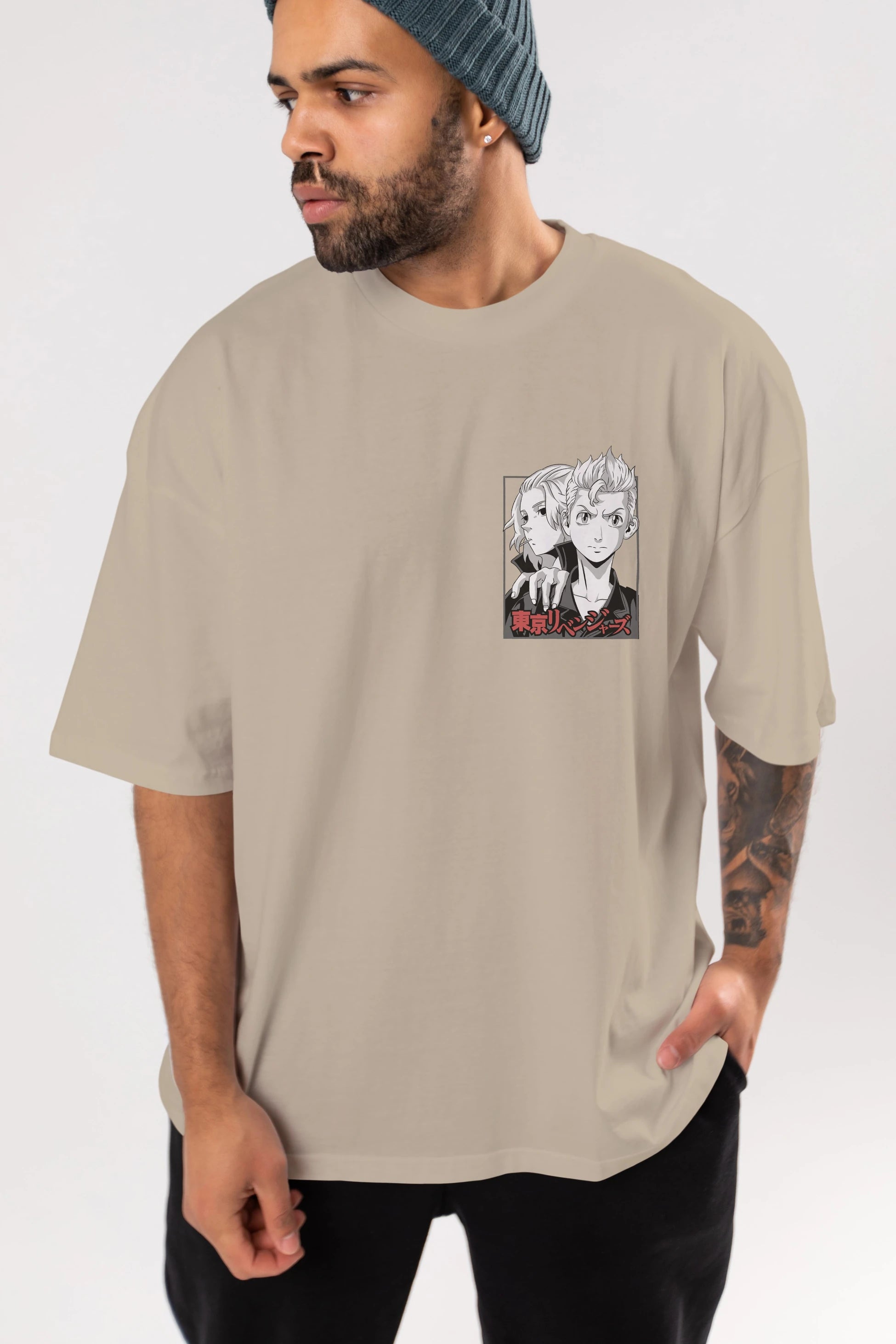 TOKYO REVENGERS Ön Sol Baskılı Oversize t-shirt Erkek Kadın Unisex %100 Pamuk Bisiklet Yaka tişort