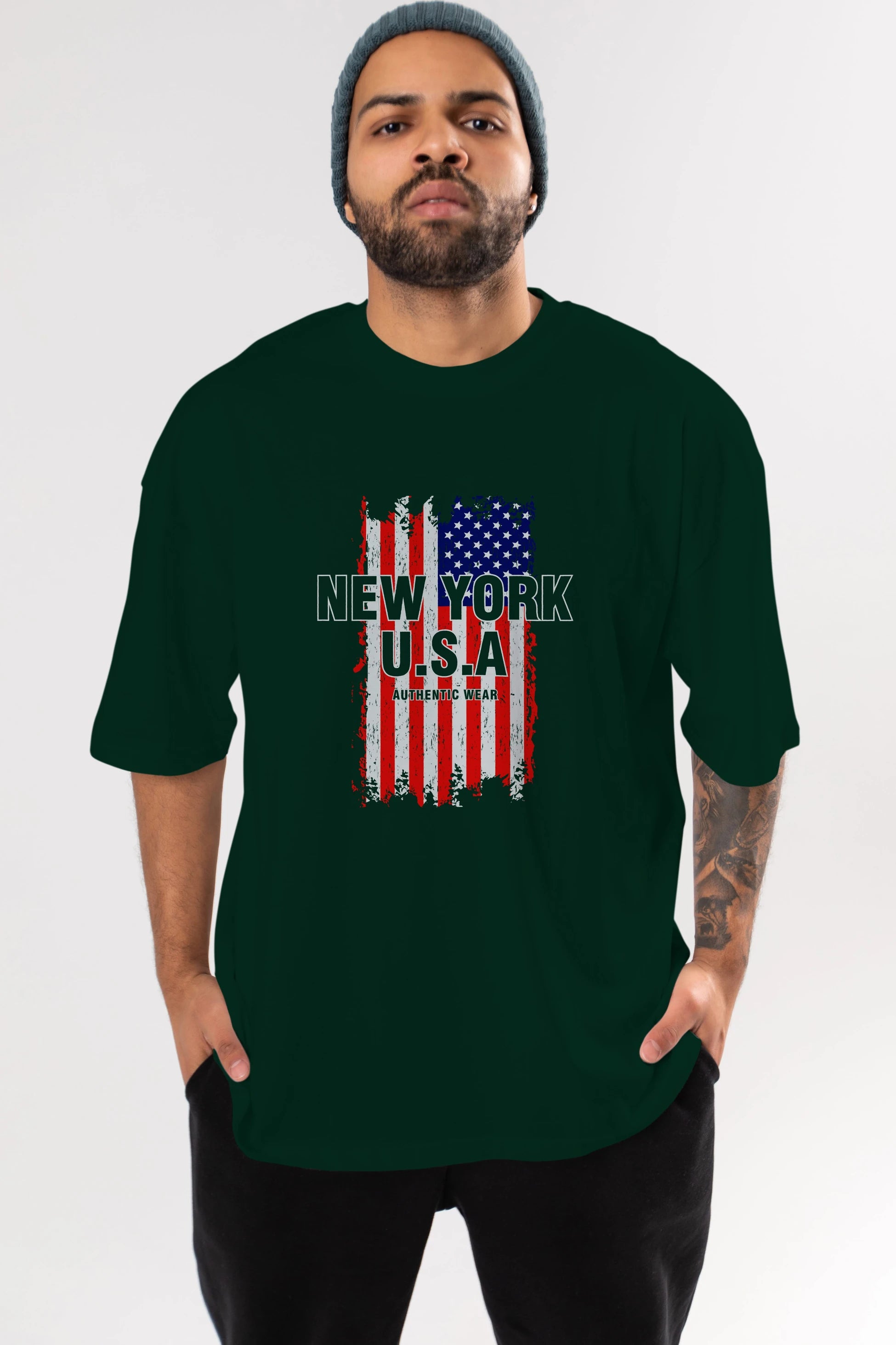 New York Usa Ön Baskılı Oversize t-shirt Erkek Kadın Unisex