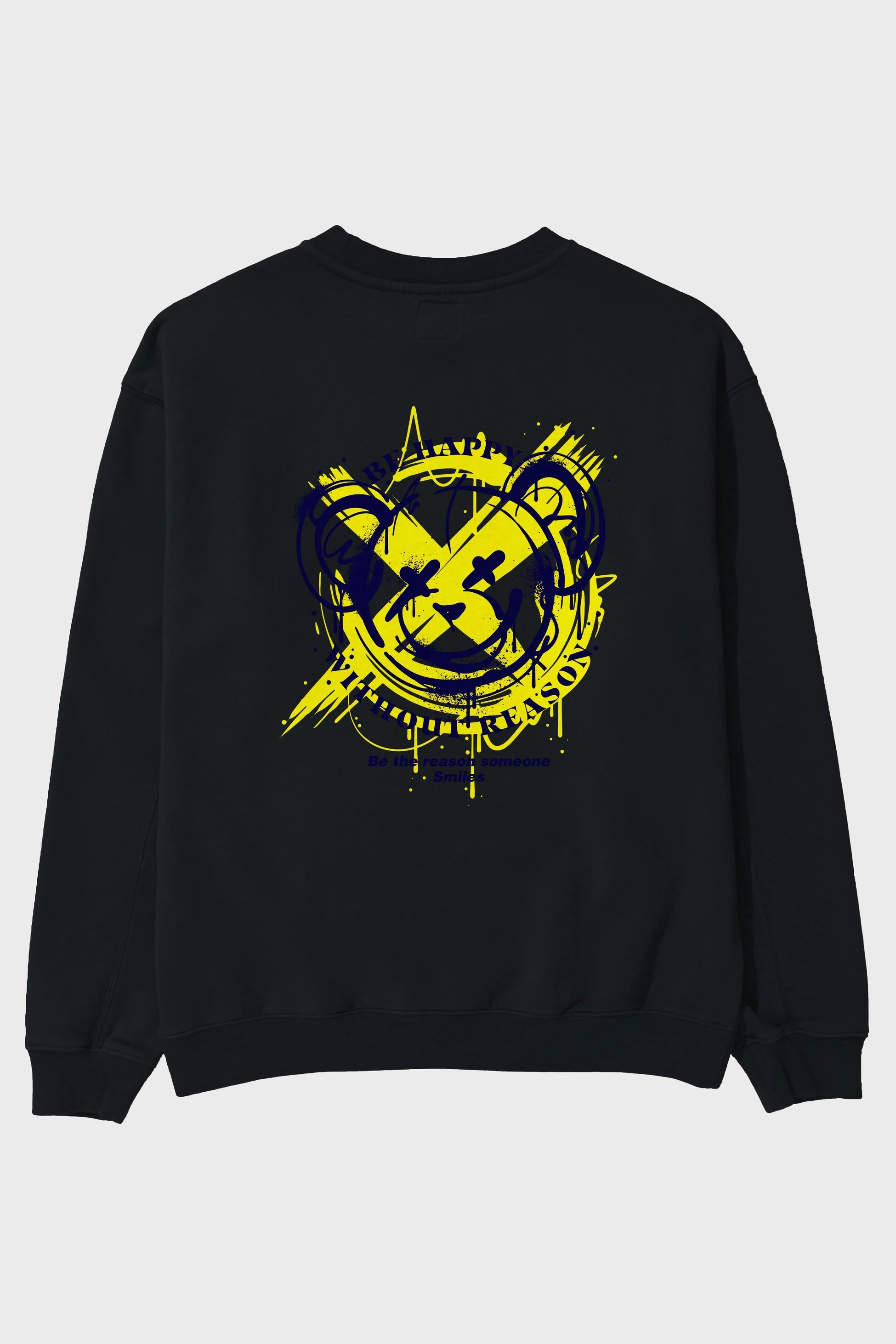Be Happy Bear 2 Arka Baskılı Oversize Sweatshirt Erkek Kadın Unisex